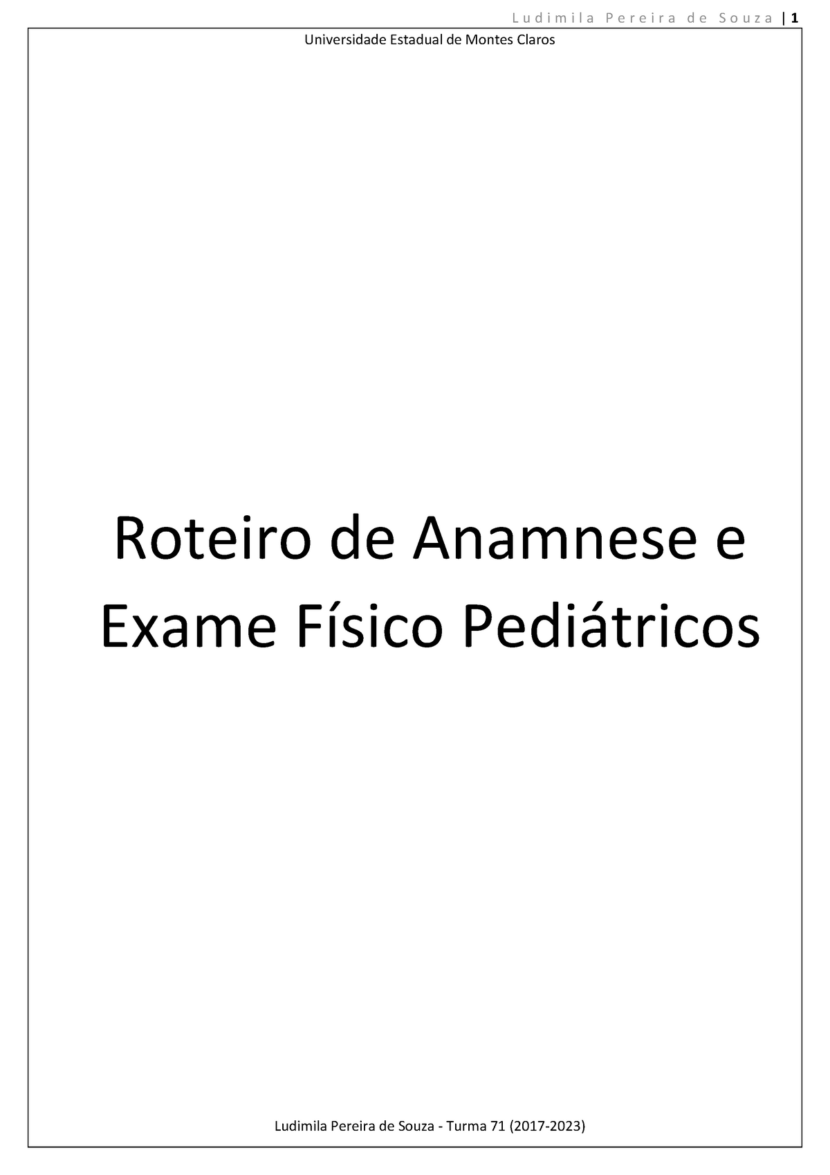 Modelo de documento: Roteiro de Anamnese para crianças e