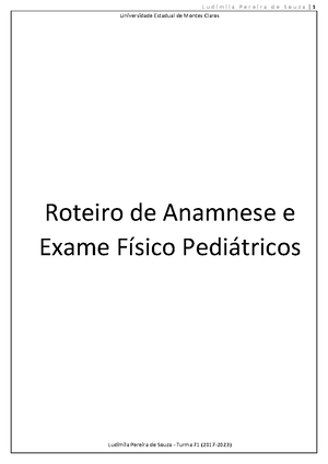 Processo de enfermagem e Roteiro para anamnese e Exame físico