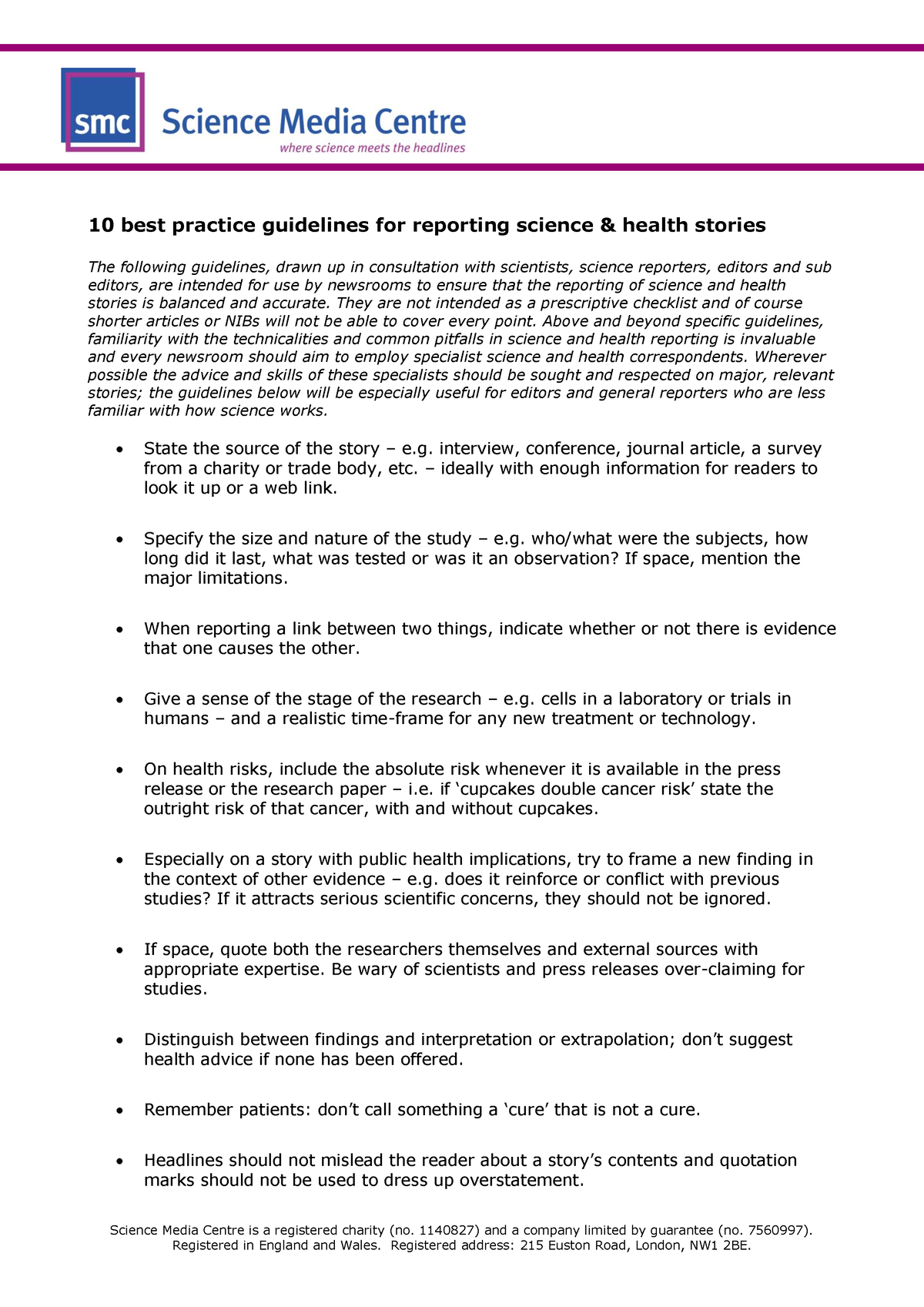 10 Best Practice Guidelines For Science And Health Reporting - Research ...