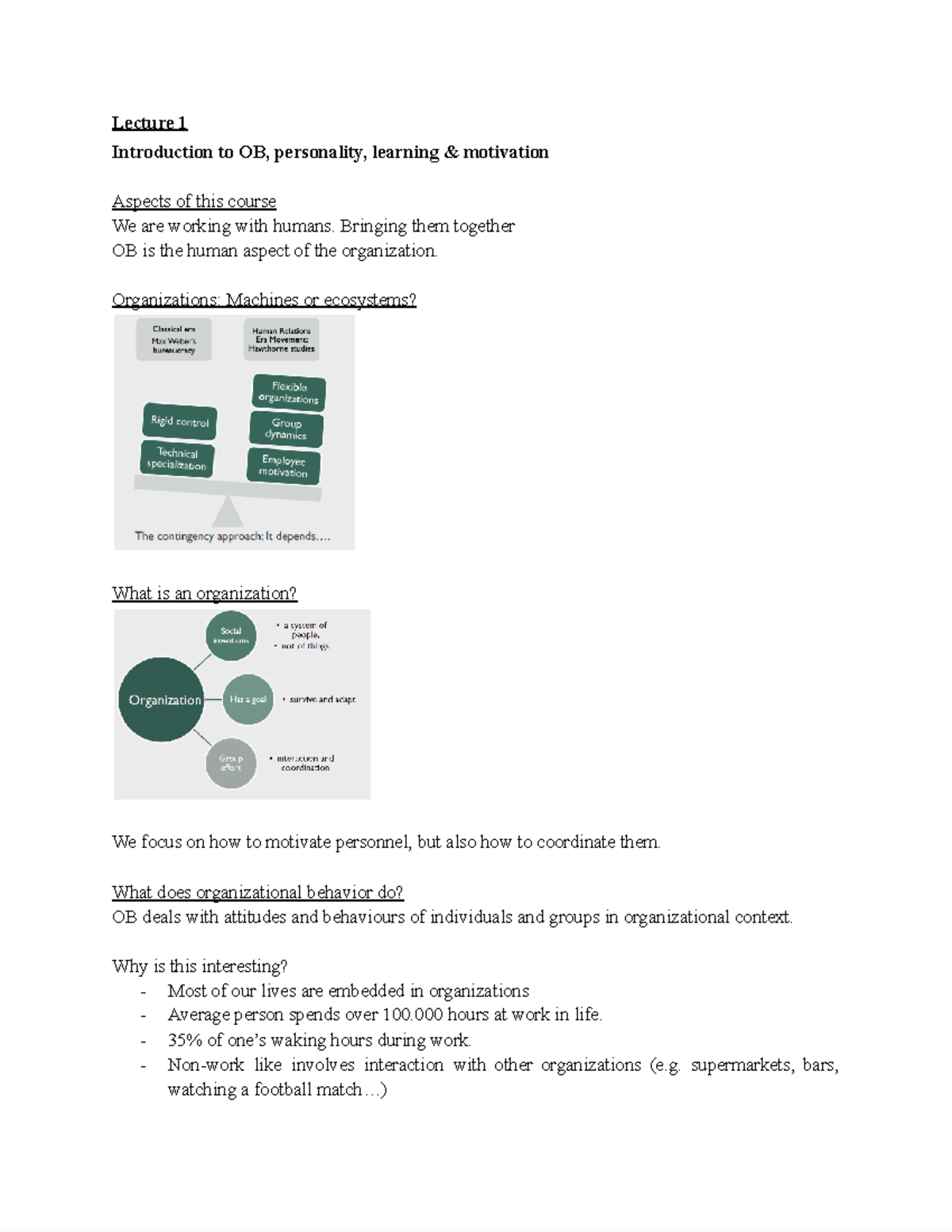 Summary All Lectures Organizational Behaviour - Lecture 1 Introduction ...