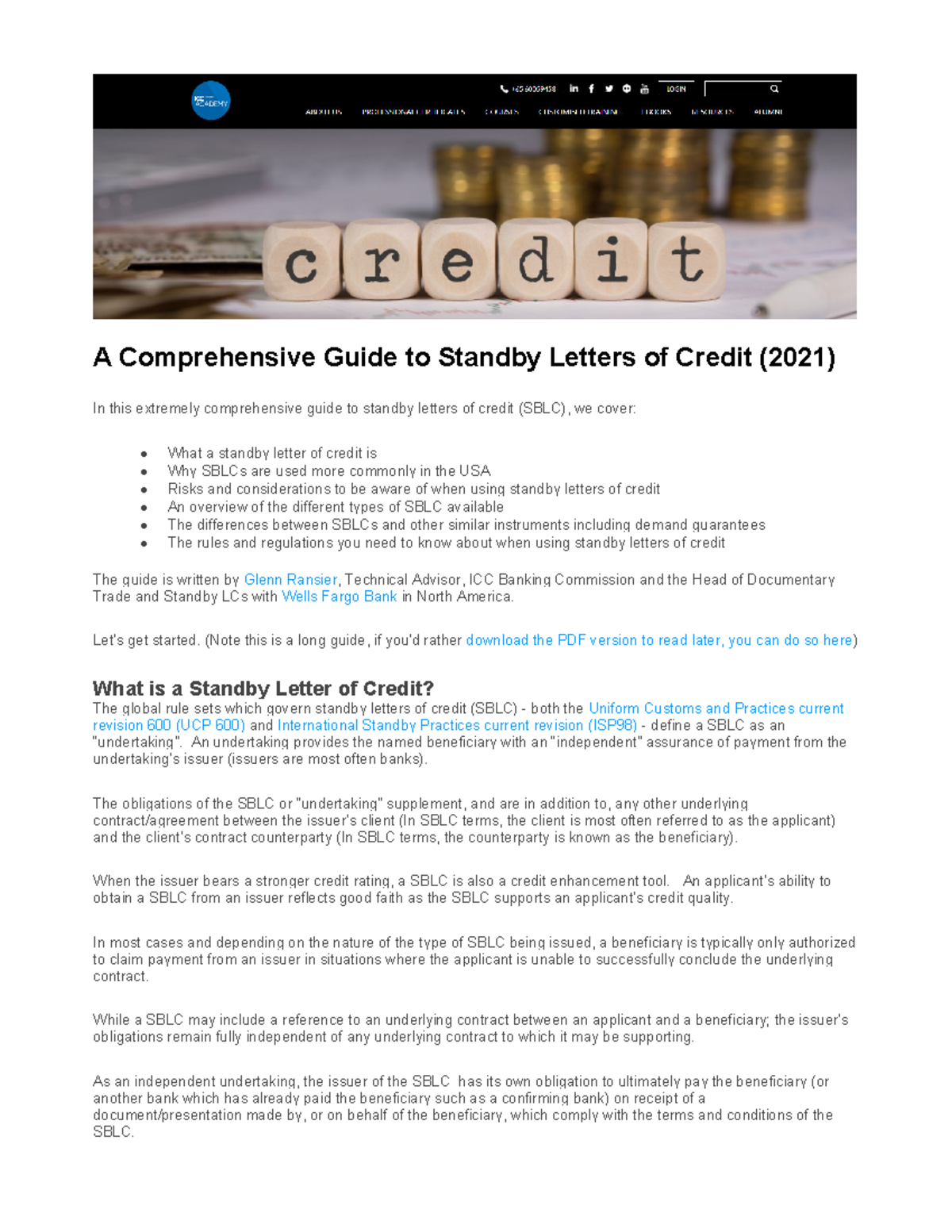 Stand BY - LECTURA DE CLASE - A Comprehensive Guide to Standby Letters ...