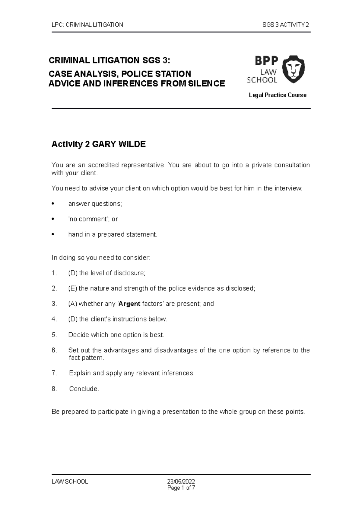 Criminal+Litigation+SGS+3+Activity+2+22-23 - LPC: CRIMINAL LITIGATION ...