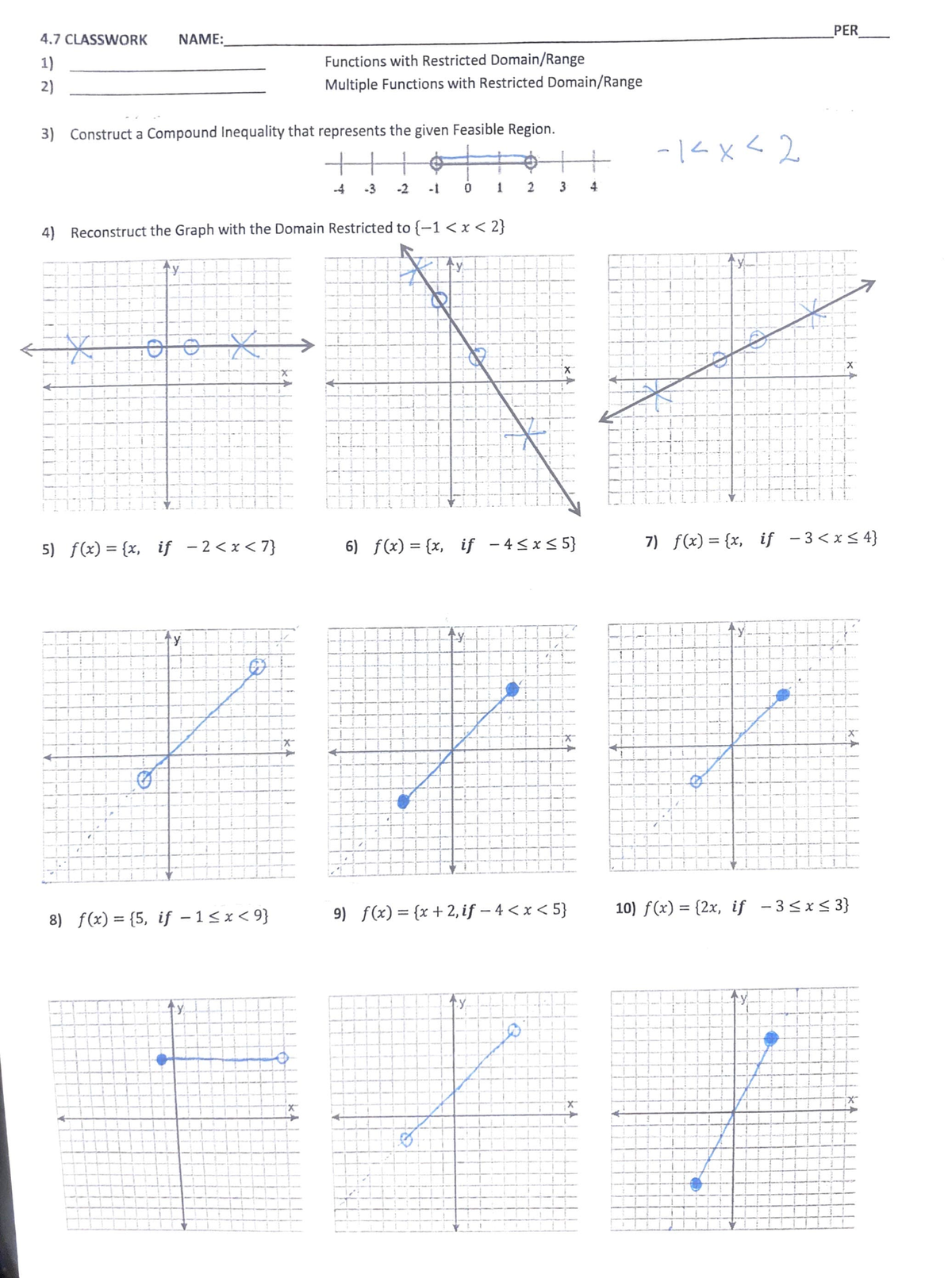 Functions with restricted domain and range - 4 CLASSWORK 1) NAME