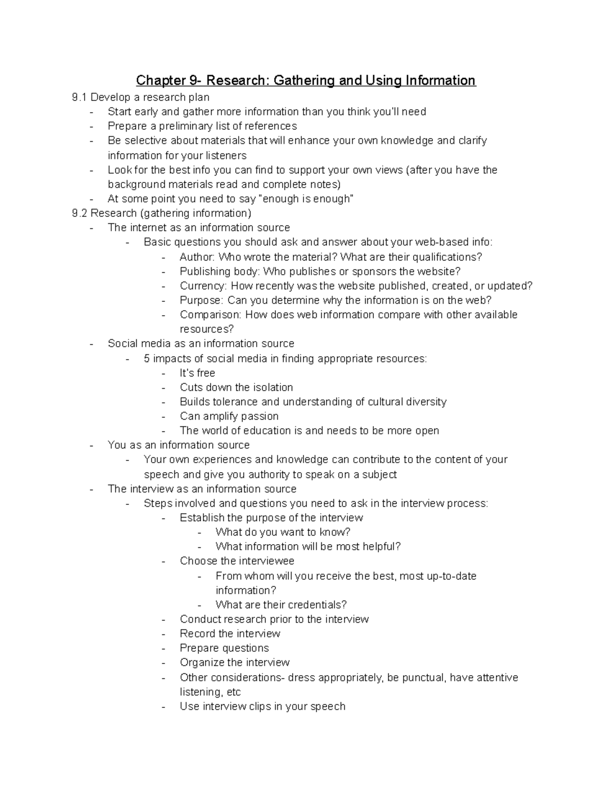 Ch. 9 notes - Chapter 9- Research: Gathering and Using Information 9 ...
