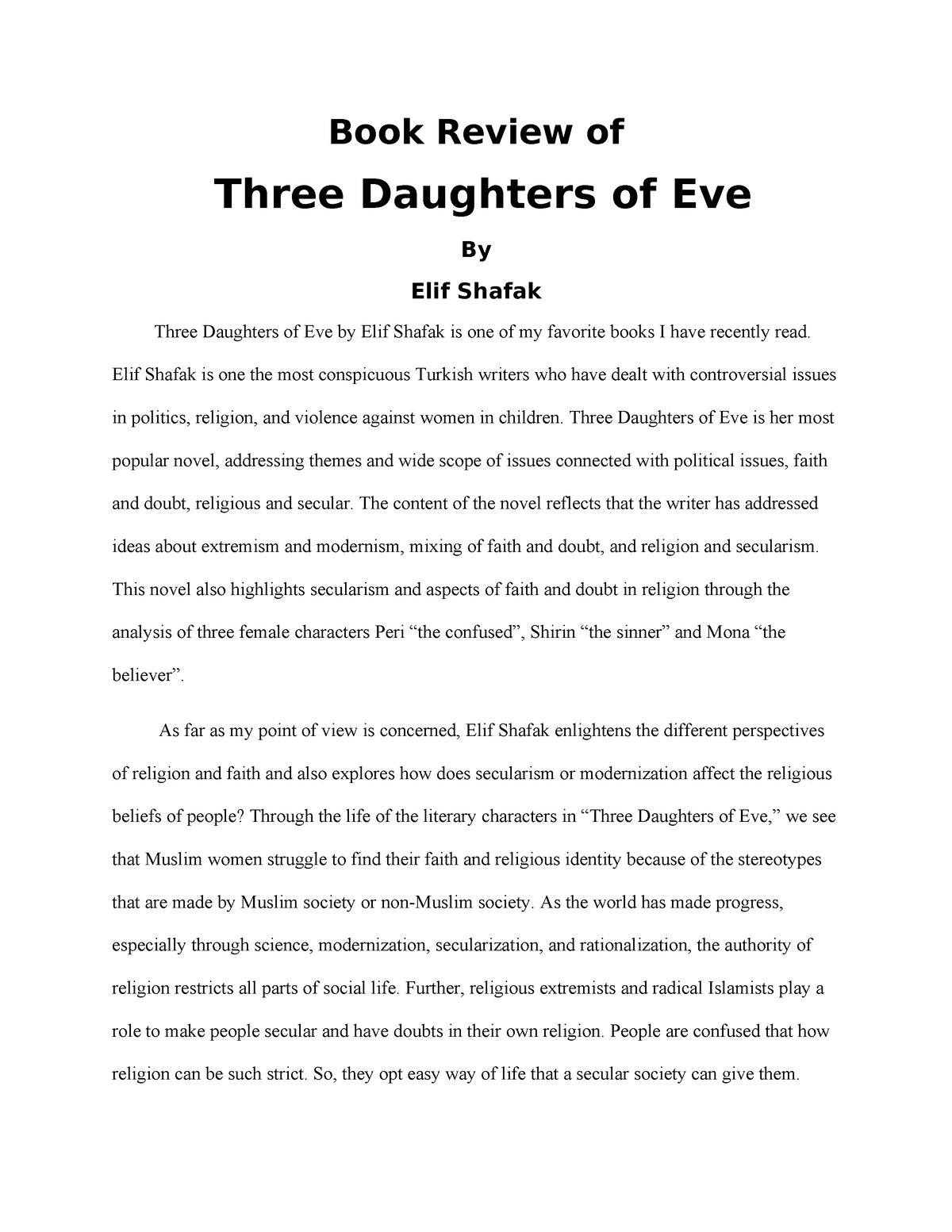 Review Of Three Daughters Of Eve By Elif Shafak Book Review Of Three Daughters Of Eve By