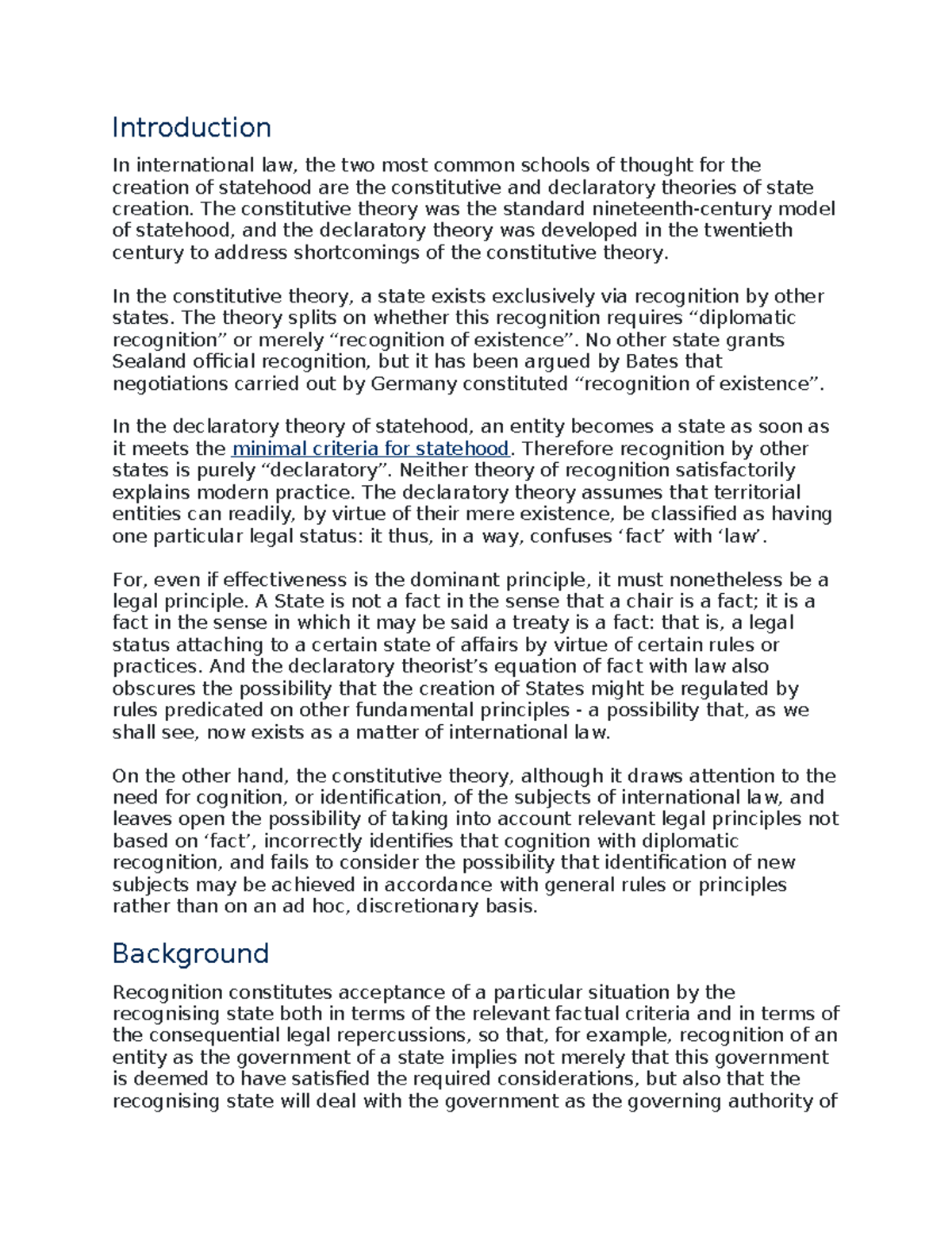 Constitutive and Declaratory theories - The constitutive theory was the ...