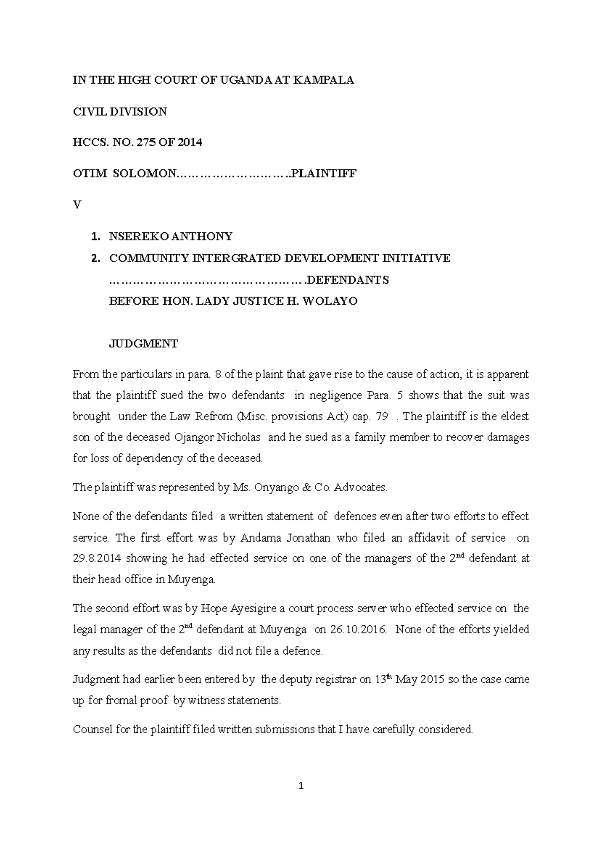 2017ughccd106 0 case law IN THE HIGH COURT OF UGANDA AT KAMPALA