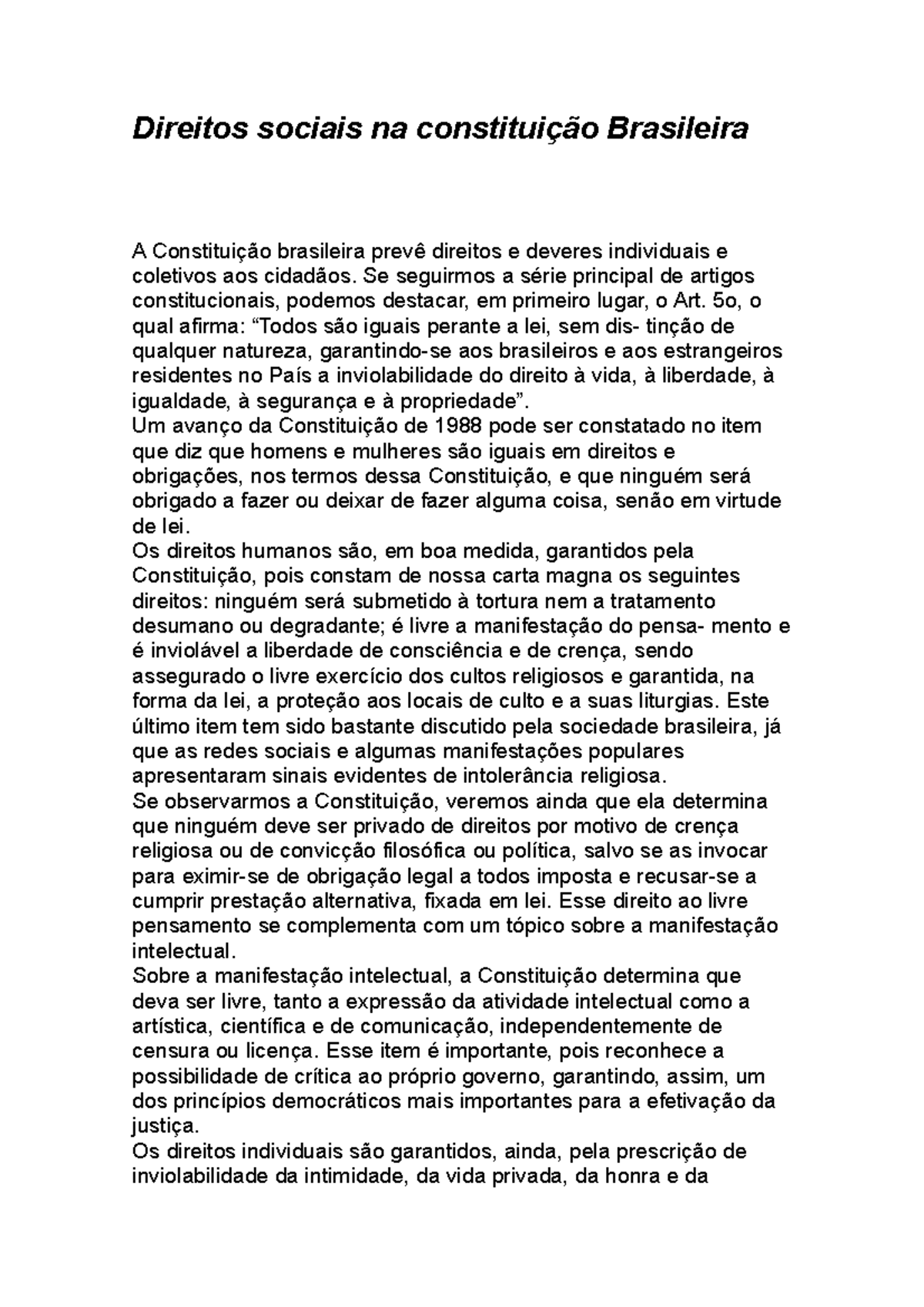 Direitos sociais na constituiçao brasileira - Direitos sociais na ...