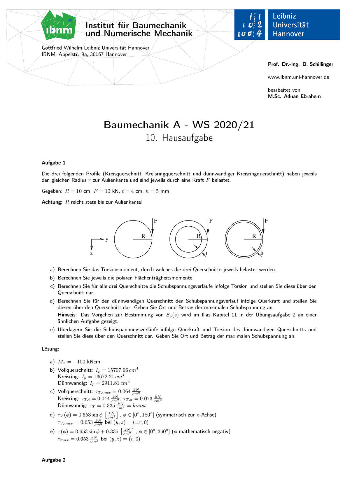 Hausaufgabe 10 - Institut Für Baumechanik Und Numerische Mechanik ...