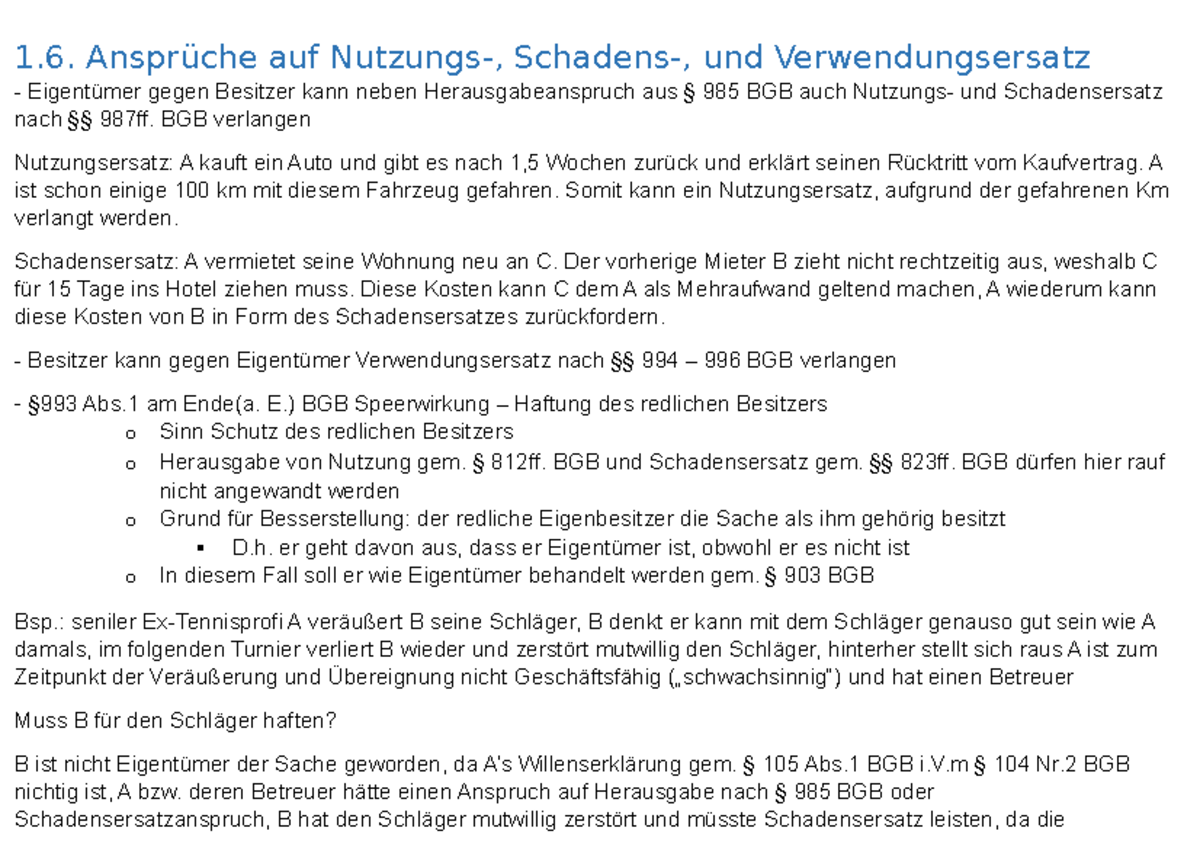 1.6 Ansprüche Auf Nutzungs-, Schadens-, Und Verwendungsersatz - 1 ...