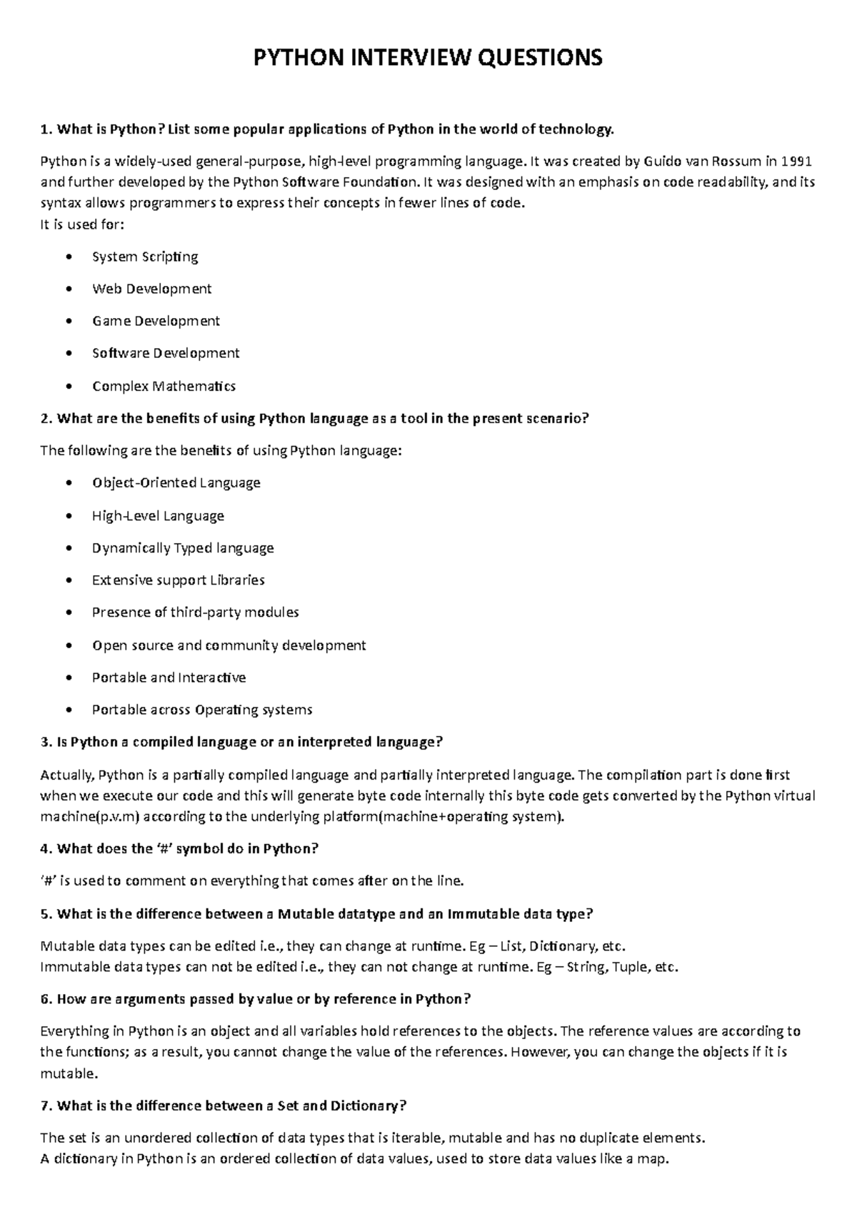 Python Interview Questions - PYTHON INTERVIEW QUESTIONS What is Python ...