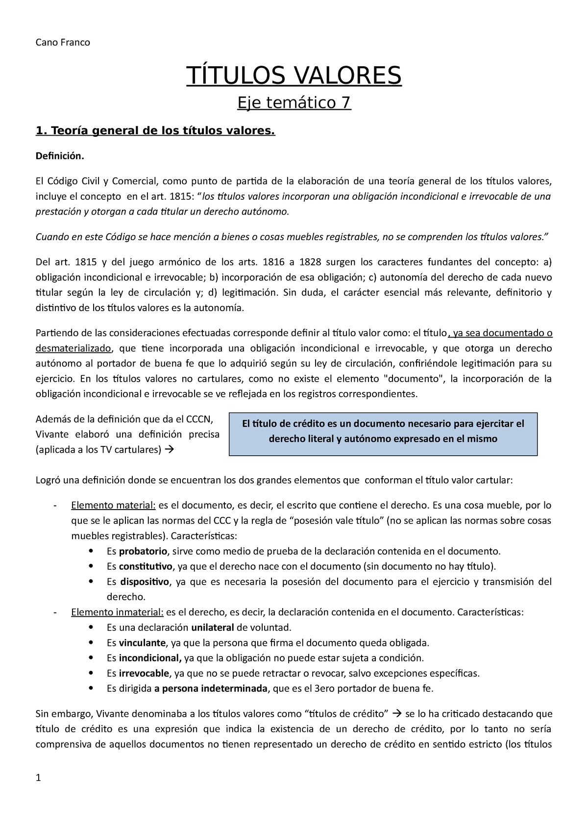 Resumen de títulos valores - T Í TULOS VALORES Eje temático 7 1. Teoría ...