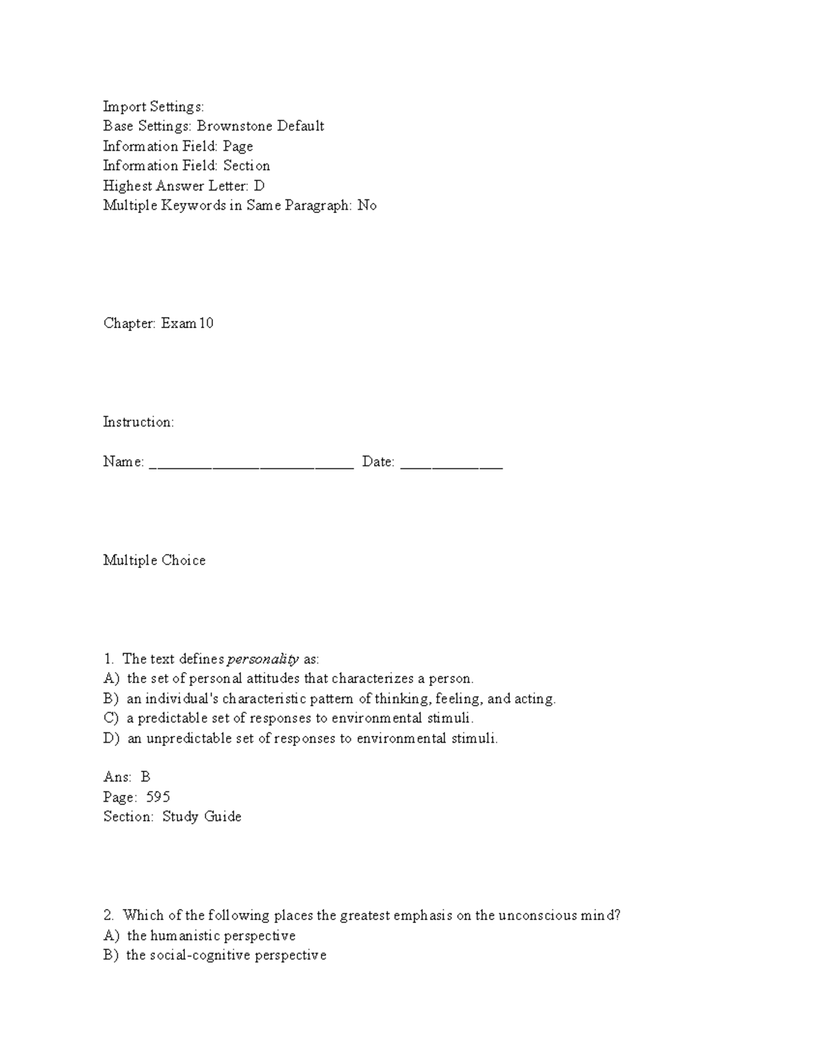 Sample/practice exam 2017, questions and answers - Import Settings ...