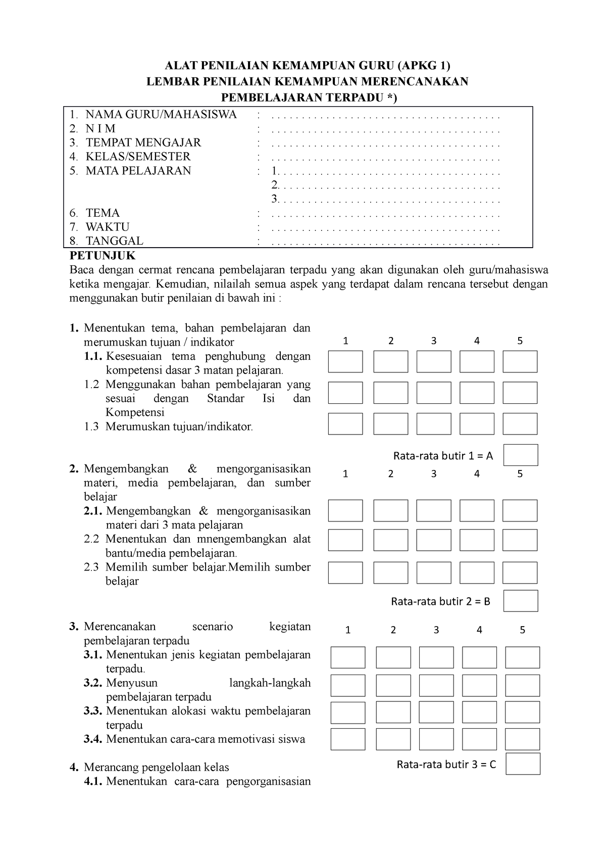 APKG Terpadu - ALAT PENILAIAN KEMAMPUAN GURU (APKG 1) LEMBAR PENILAIAN ...