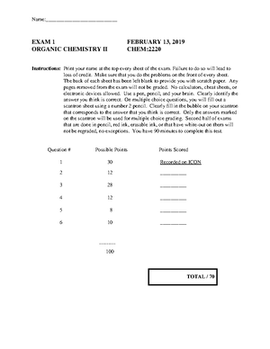 CHEM2220 Exam 2 Sp23 - EXAM 2 MARCH 29, 2023 ORGANIC CHEMISTRY II CHEM ...