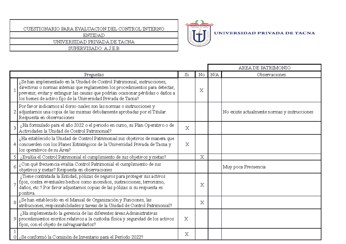 Cuestionario PARA Evaluacion DEL Control Interno PARA PDF