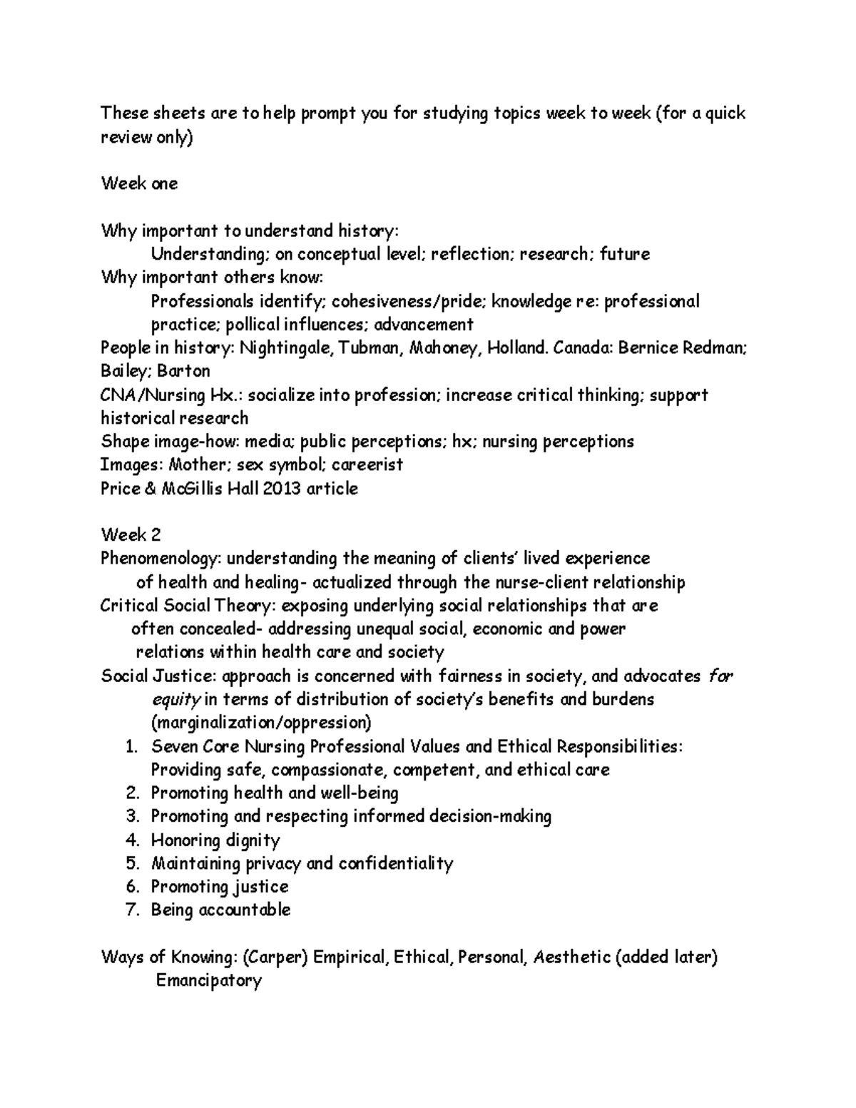 Prompting review sheets These sheets are to help prompt you for