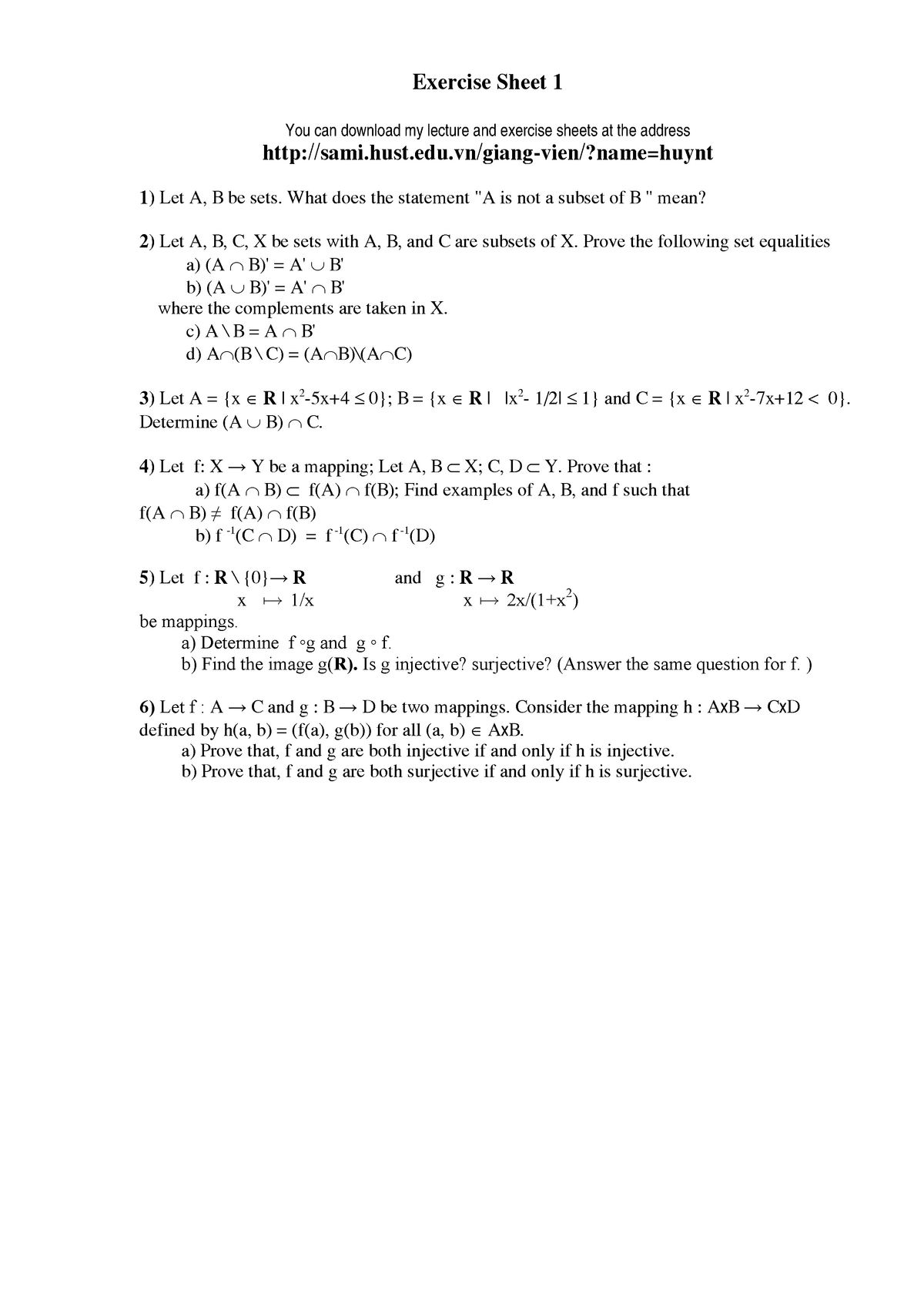 Exercises on Algebra-1 - Exercise Sheet 1 You can download my lecture ...