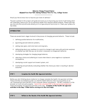 Behavior Change Project Packet - Please note that you can print this ...