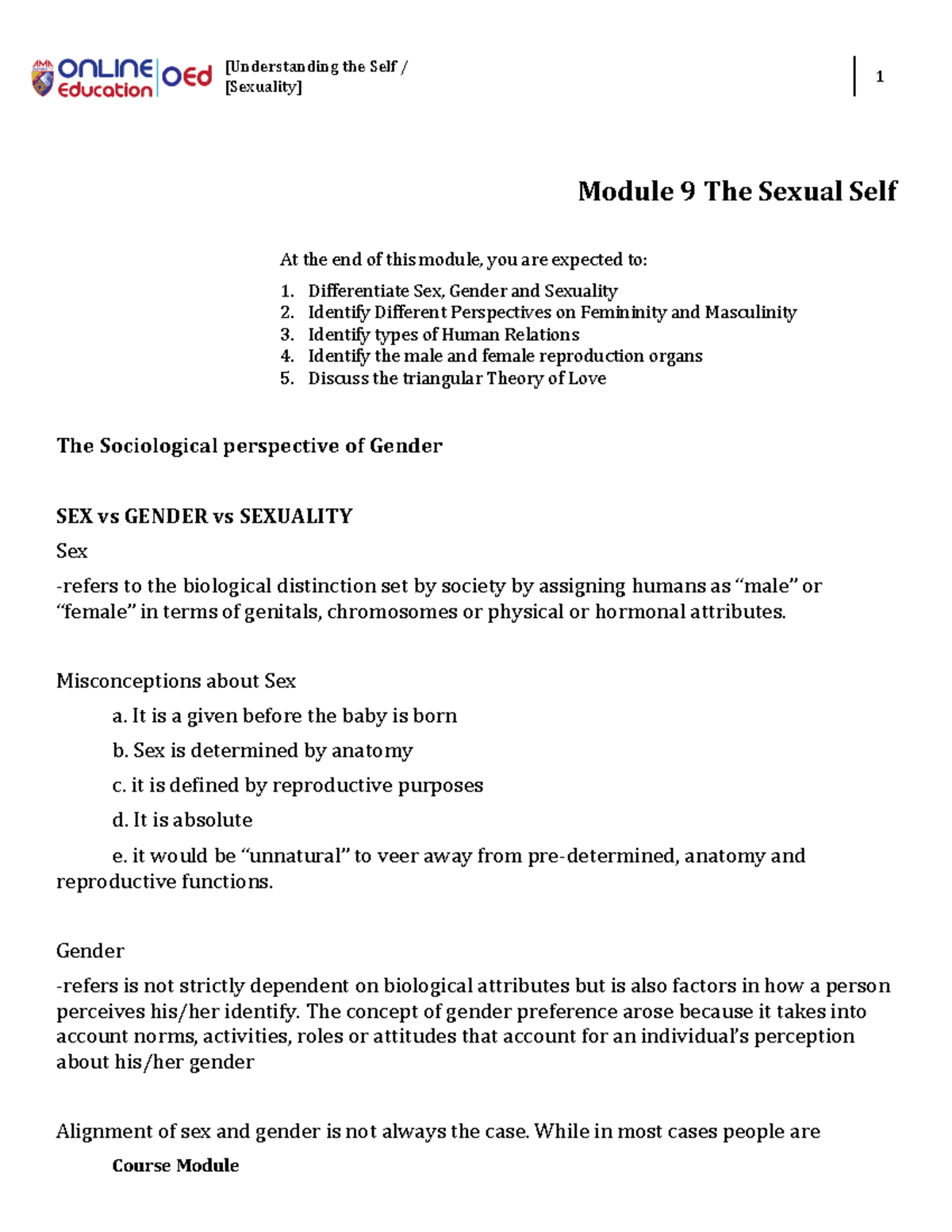 Lesson 7 Sexual Self [sexuality] 1 Course Module Module 9 The Sexual Self At The End Of This