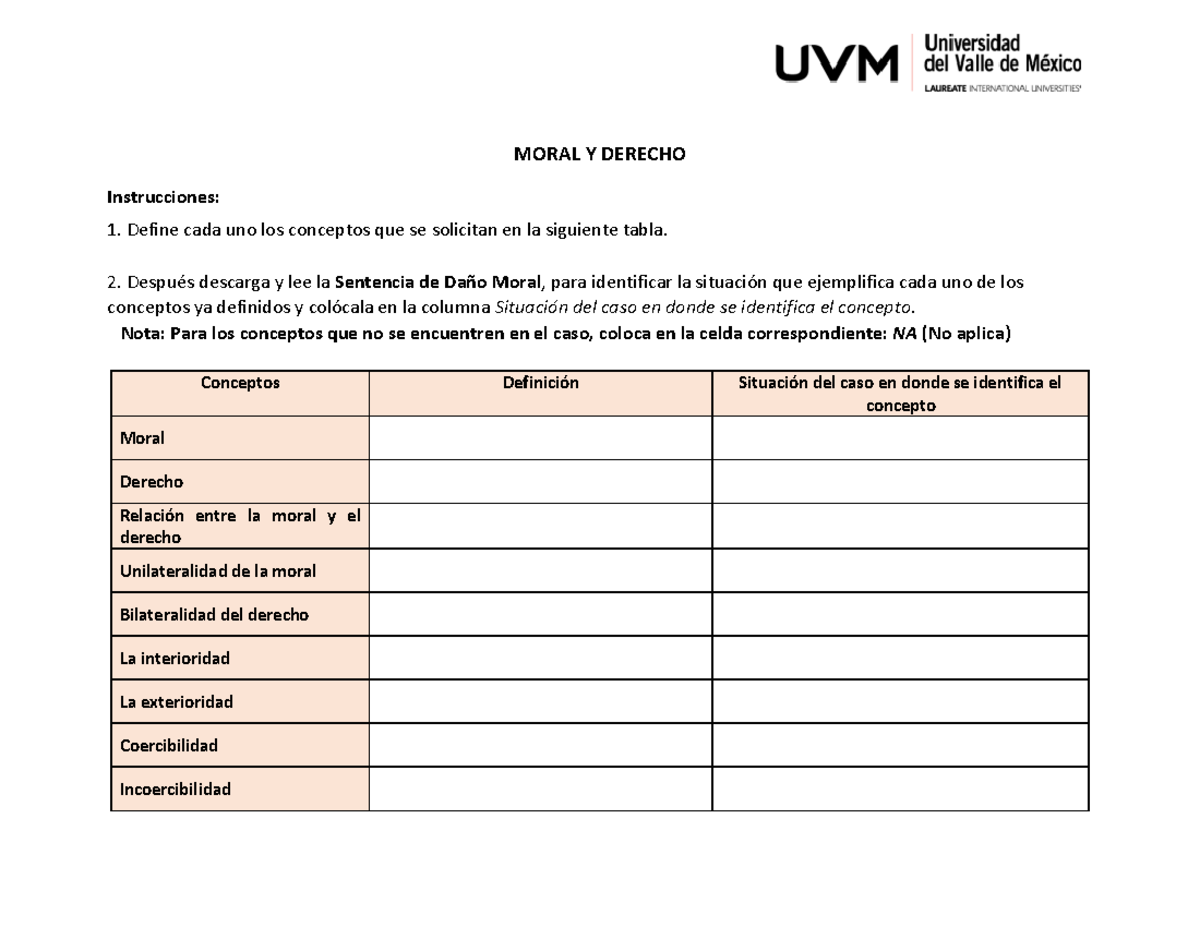 Moral Y Derecho ID - MORAL Y DERECHO Instrucciones: 1. Define Cada Uno ...