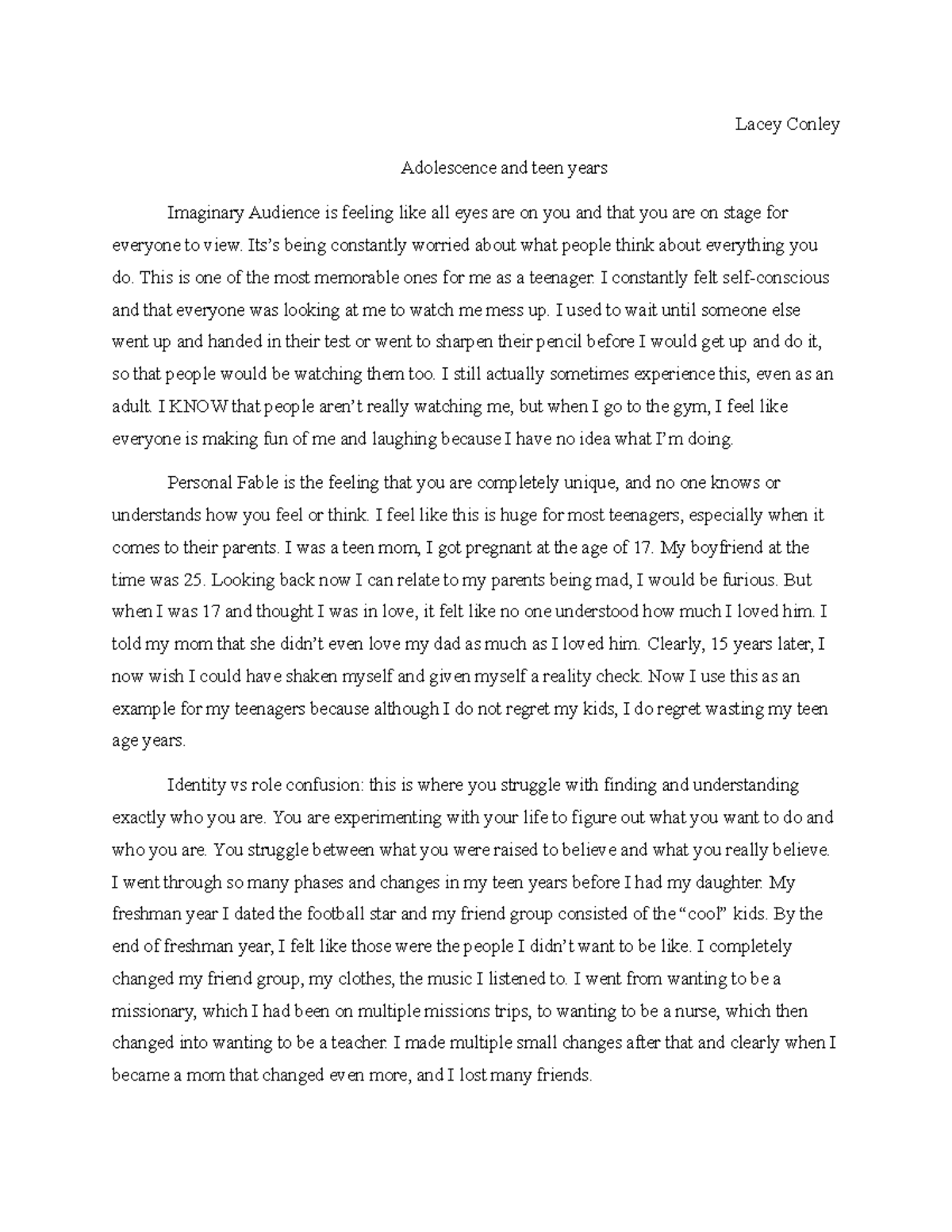 Adolescence and teen years - Lacey Conley Adolescence and teen years ...