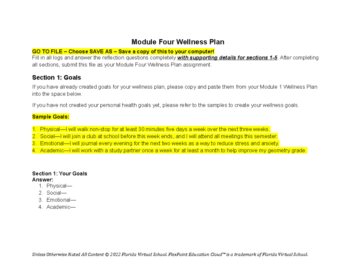 Module four wellness plan - Module Four Wellness Plan GO TO FILE ...