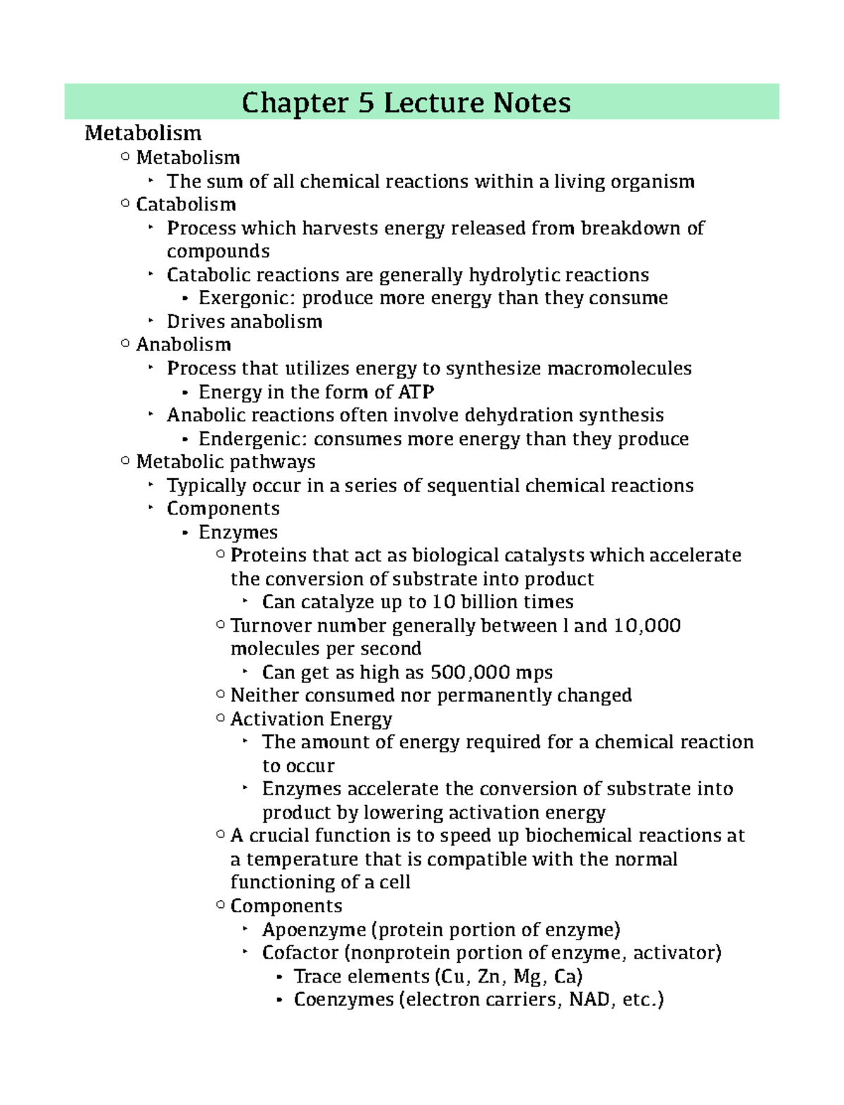 Chapter 5 Notes - Josh Dillard - ####### Chapter 5 Lecture Notes ...