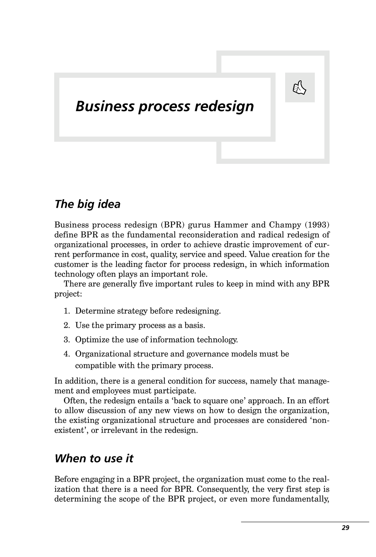 Business Process Redesign from Book - The big idea Business process ...