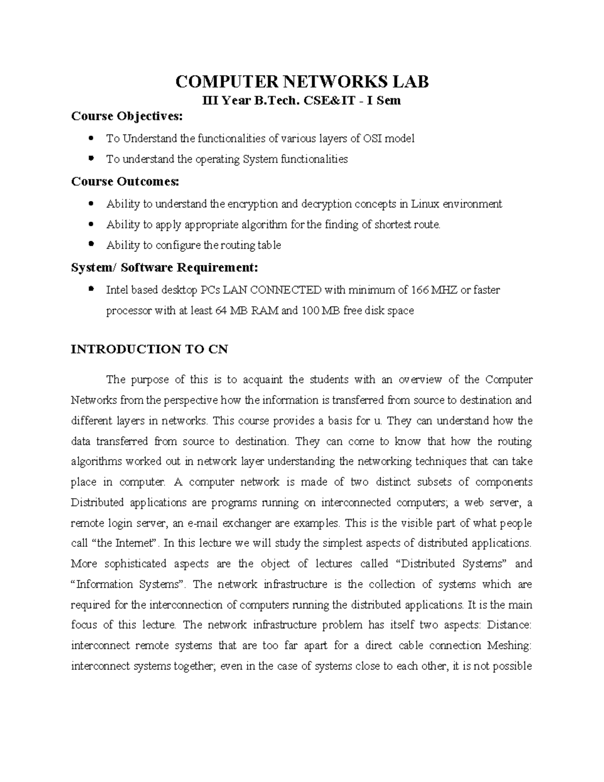 CN LAB Manual(CSE & IT) 4032020 COMPUTER NETWORKS LAB III Year B. CSE&IT I Sem Course
