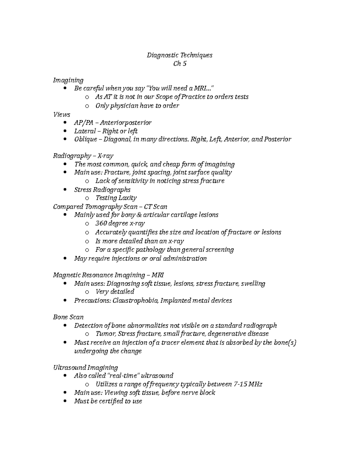 Diagnostic Techniques Notes Lower - Diagnostic Techniques Ch 5 ...