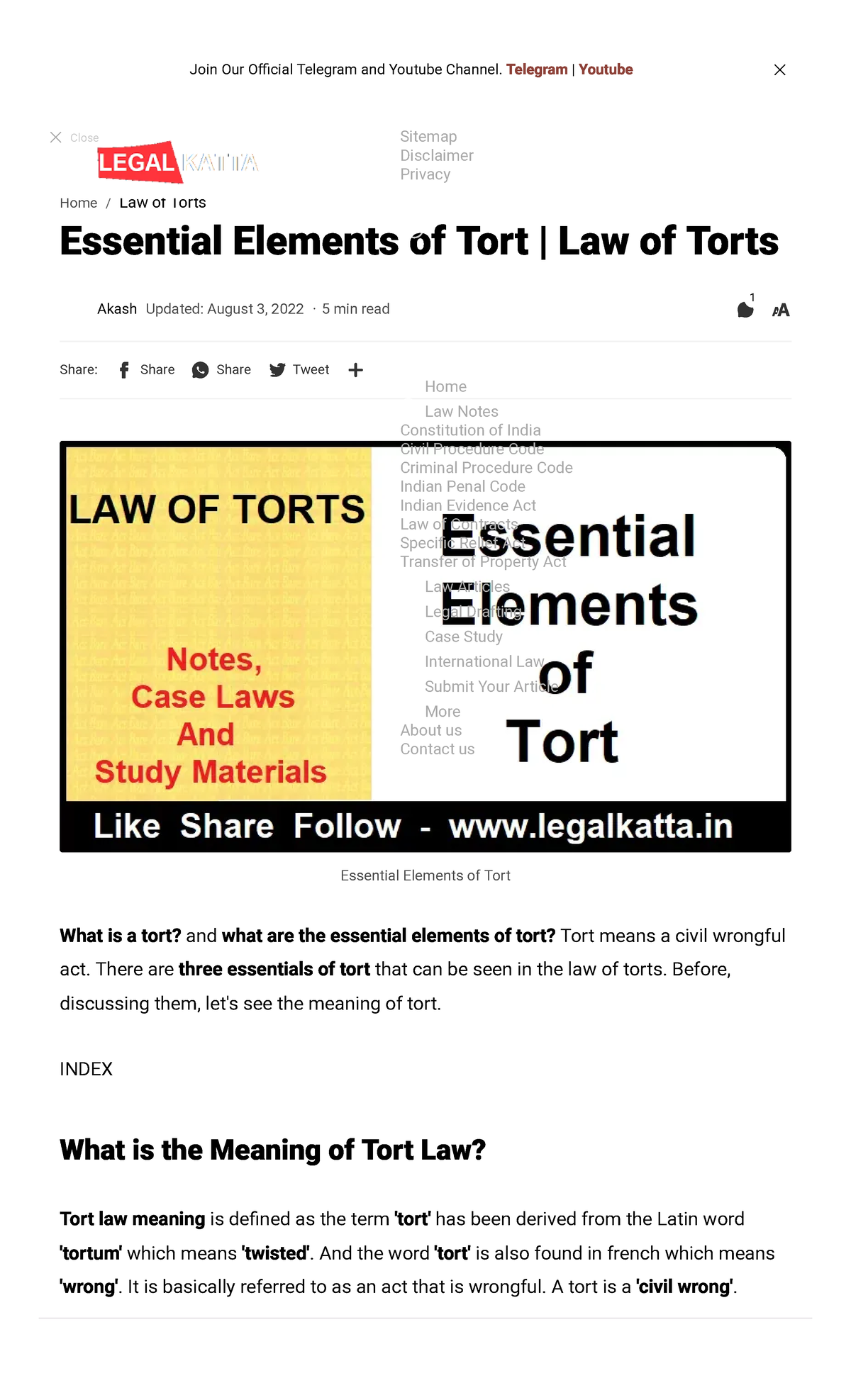 Essential Elements Of Tort Law Of Torts - Join Our Official Telegram ...