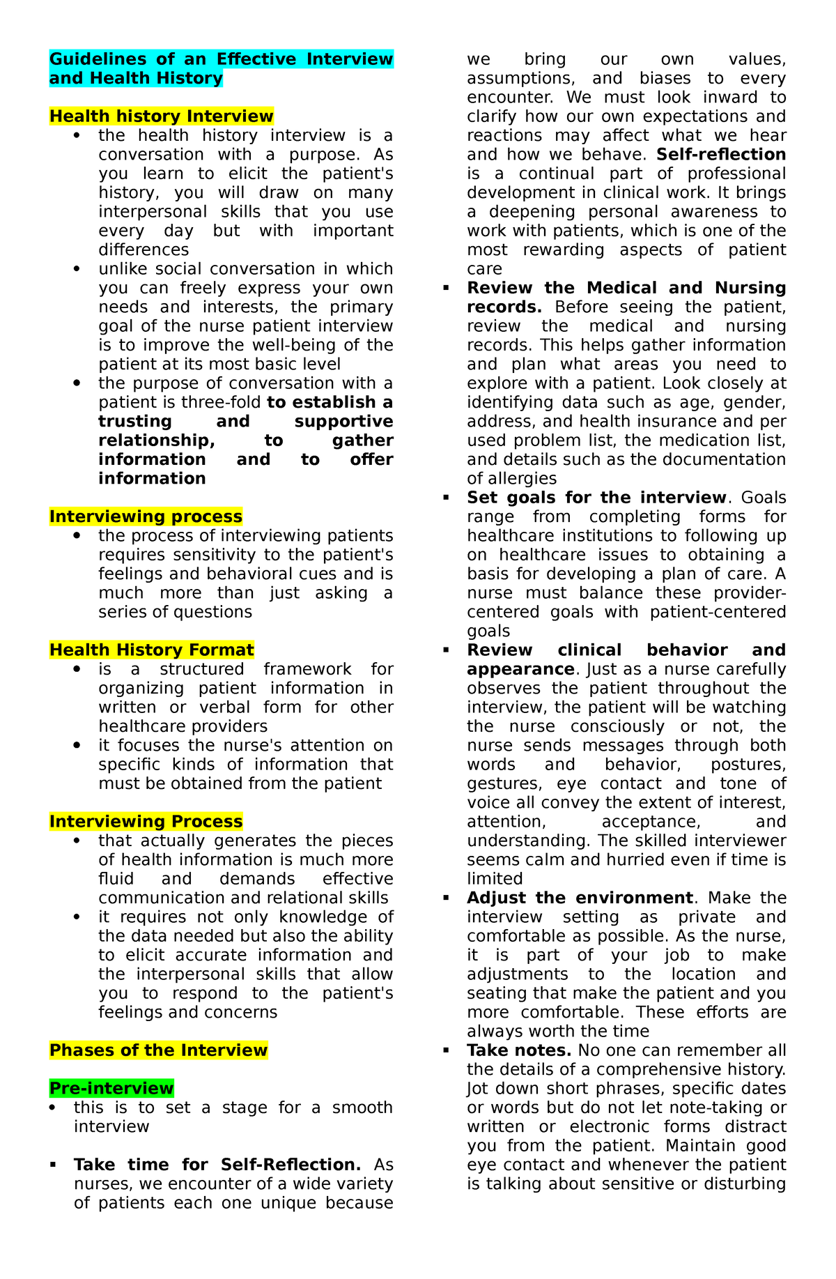 health history interview assignment