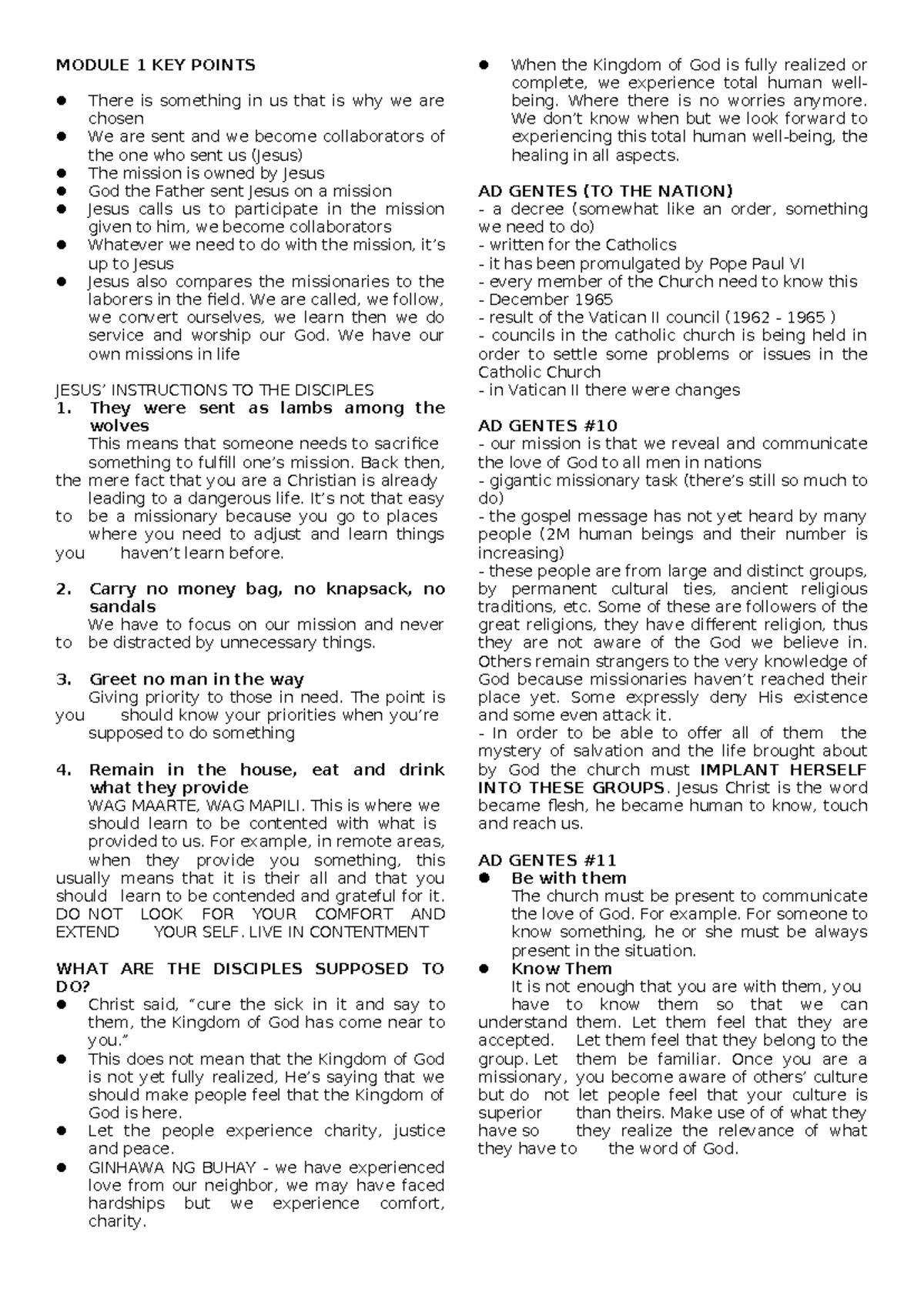 KEY Points - this is a summary only - MODULE 1 KEY POINTS There is ...