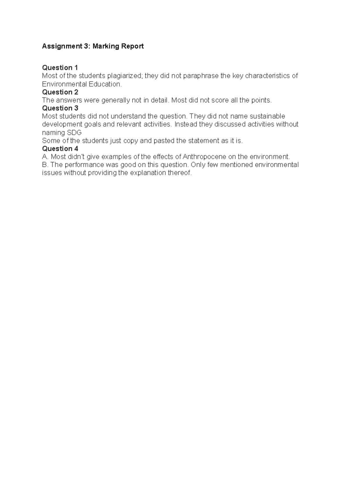 Assignment 3 Report Assignment 3 Marking Report Question 1 Most Of