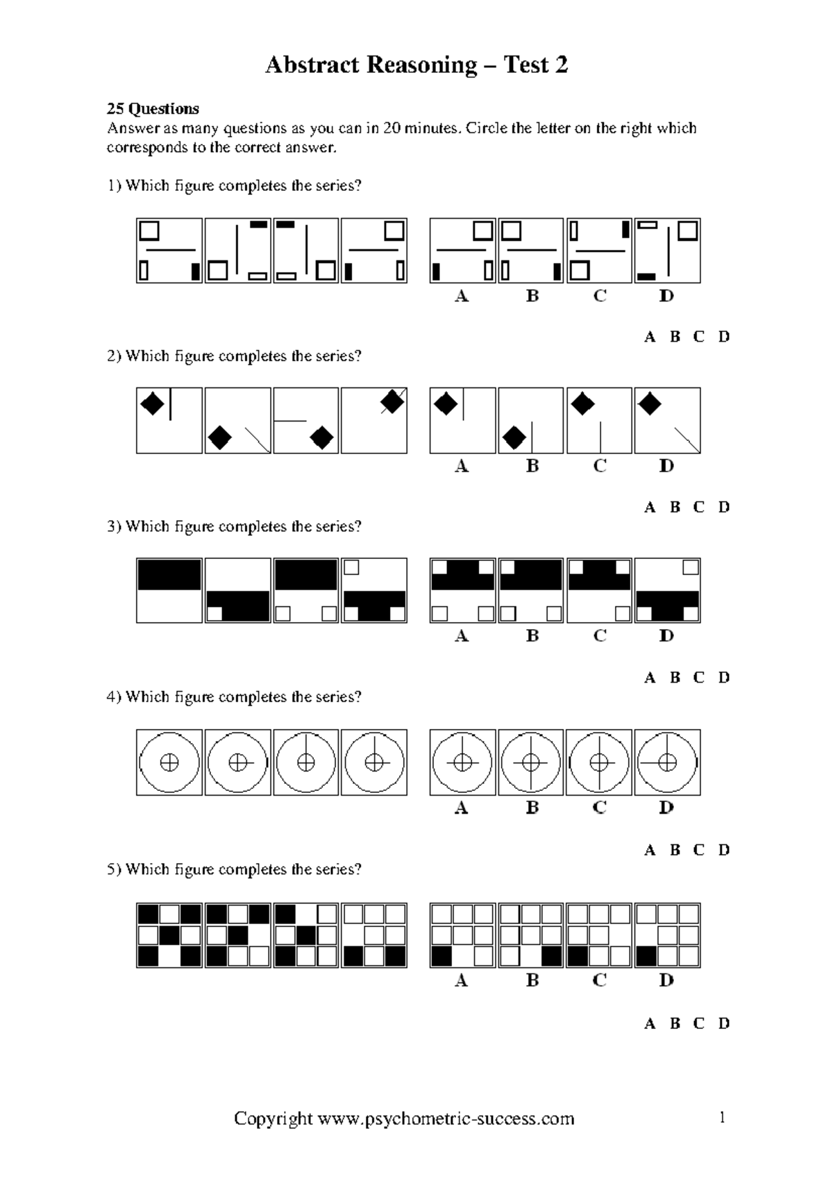 Abstract Reasoning - Practice Test 2 - 25 Questions Answer as many ...