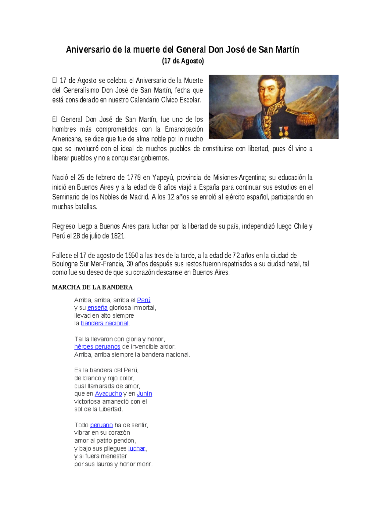 Aniversario de la muerte del General Don José de San Martín - El ...