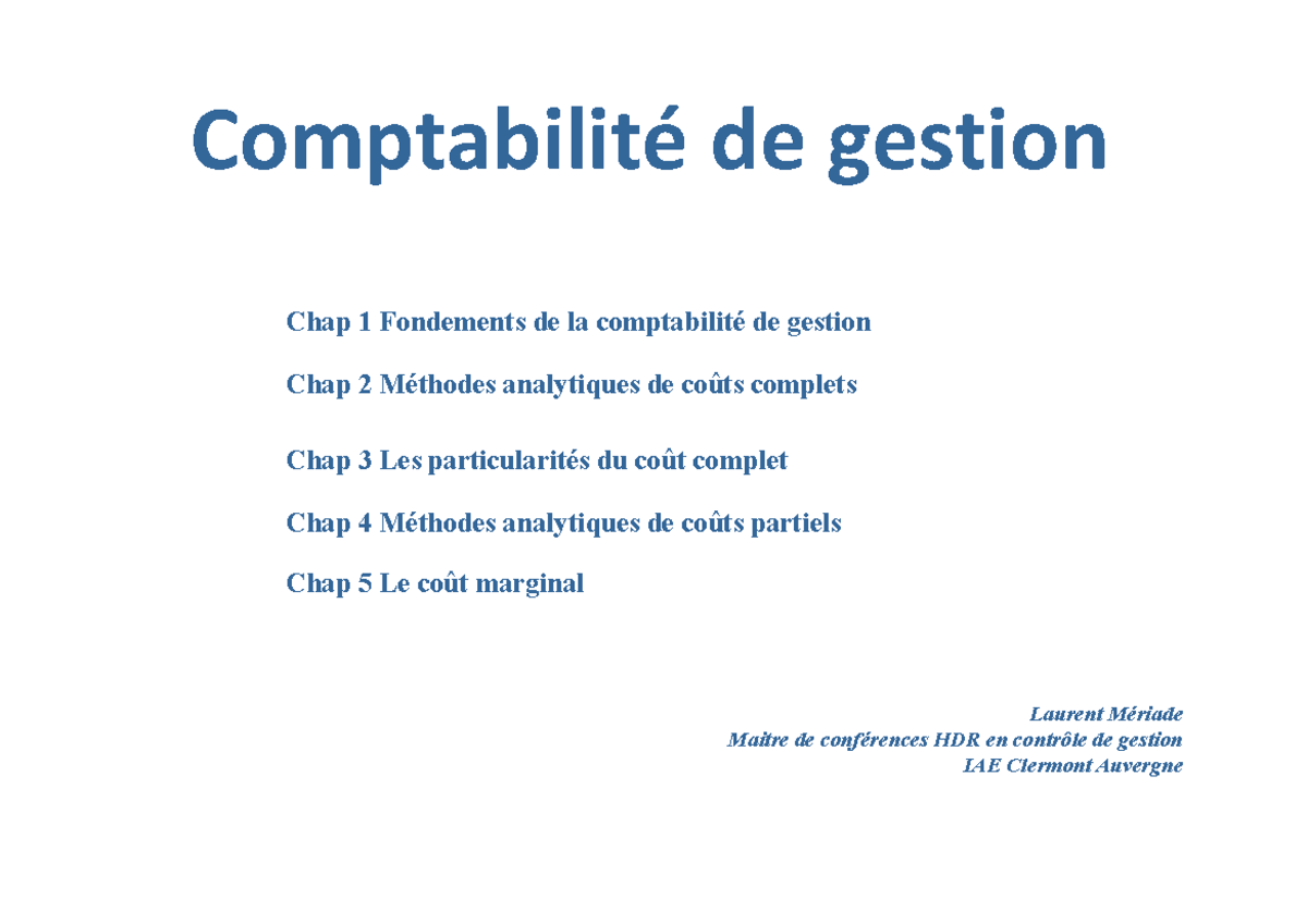 Chapitre 1 - Ppt - Comptabilité De Gestion Chap 1 Fondements De La ...