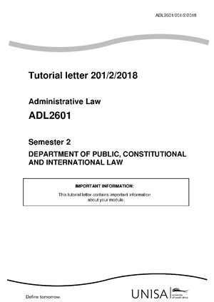 ADL2601 - Administrative LAW1 Study Guide 2020 - ADL 260 1/101/3/ 2019 ...