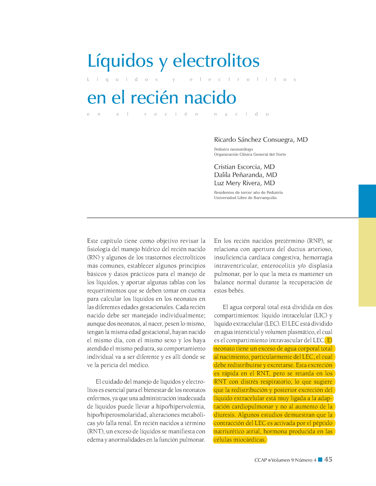 Liquidos Y Electrolitos En El Recien Nac - CCAP Volumen 9 Número 4 45 ...