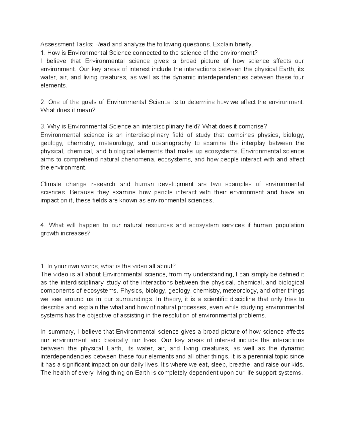 ES- Assign 1 - It's about ecology and environment - Assessment Tasks ...