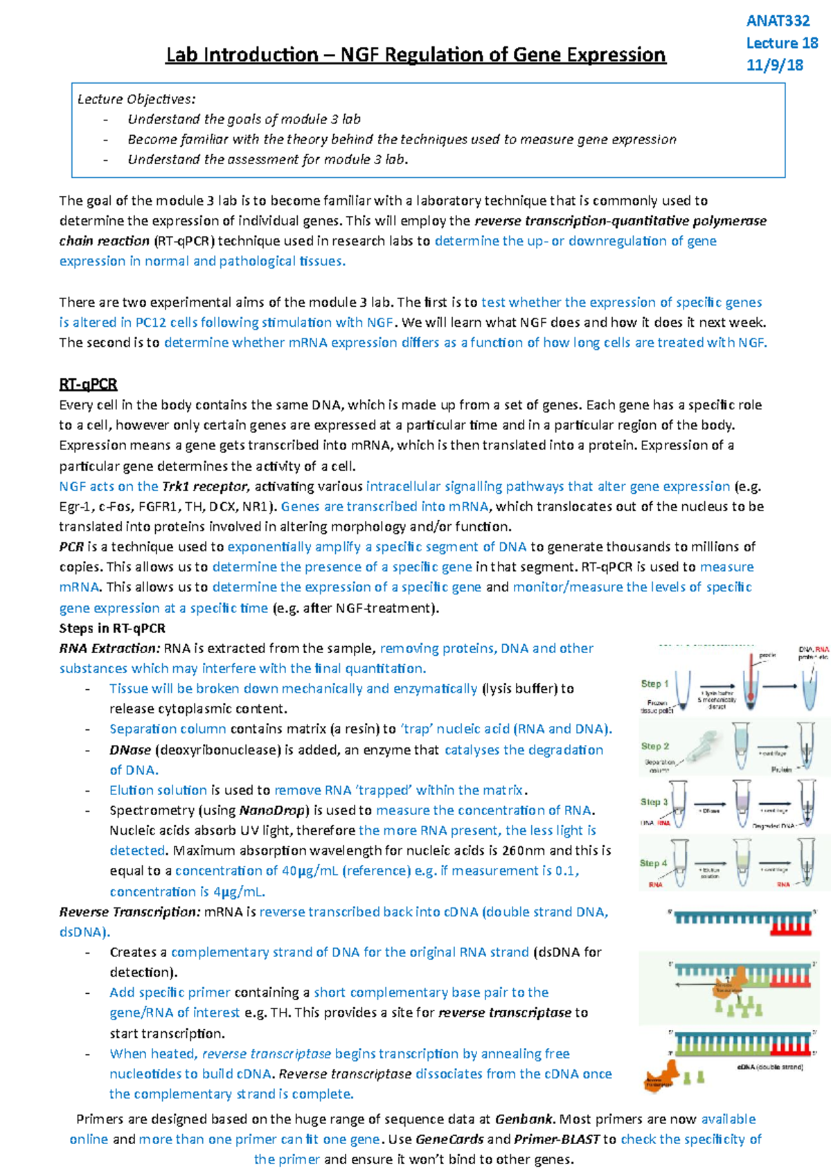 Lecture 18 Lab Introduction NGF Regulation of Gene Expression Lab