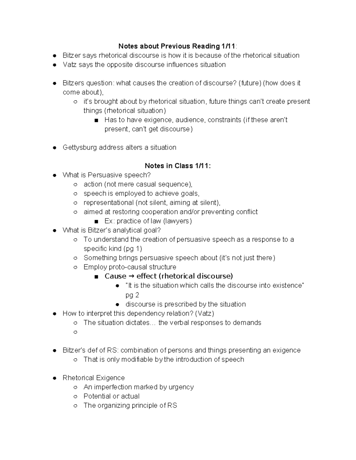 SAEL 200 Notes - Notes about Previous Reading 1/11: Bitzer says ...