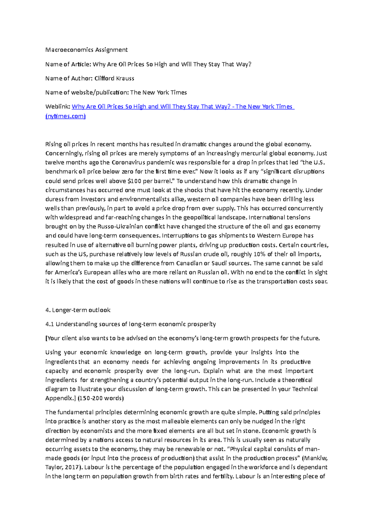 Macroeconomics Assignment 2 Macroeconomics Assignment Name of Article