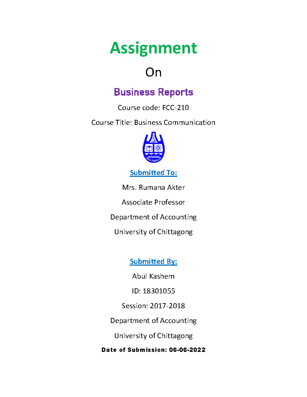 sample of business communication assignment