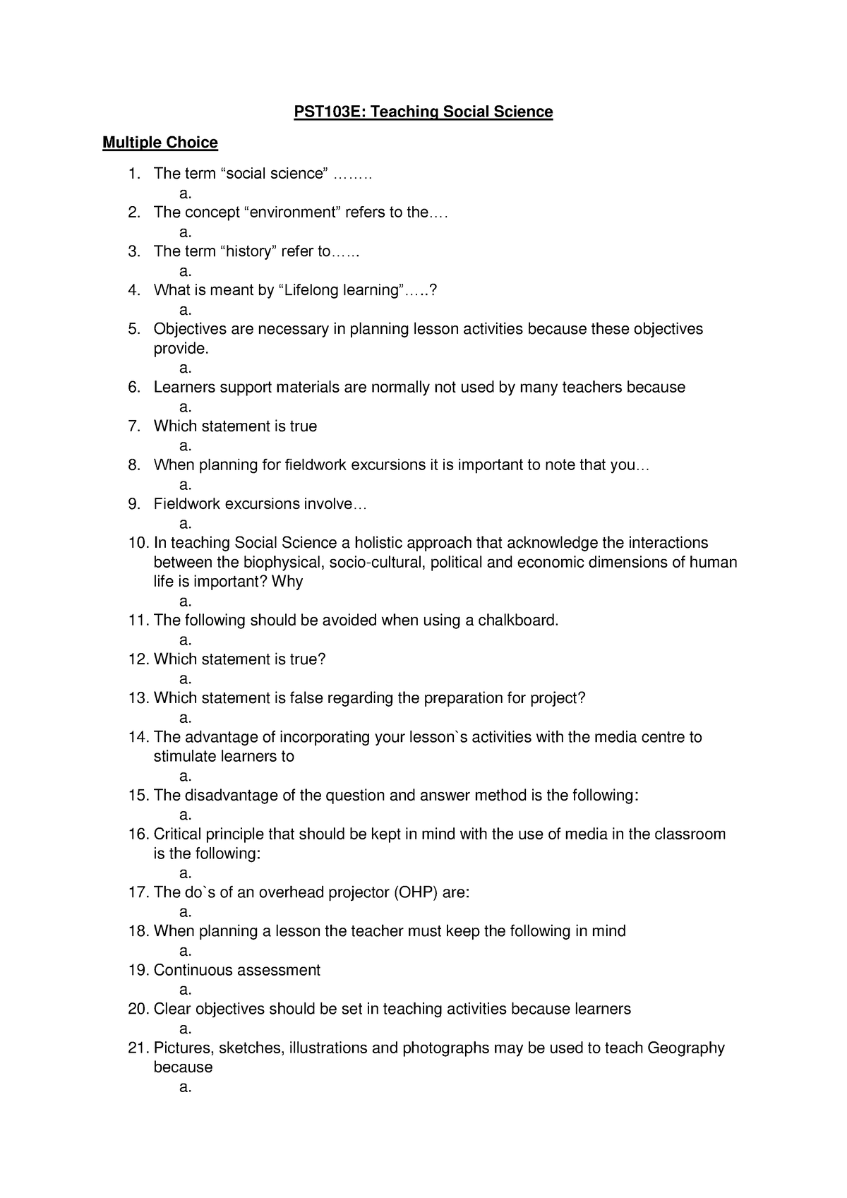 research methods in social science multiple choice questions