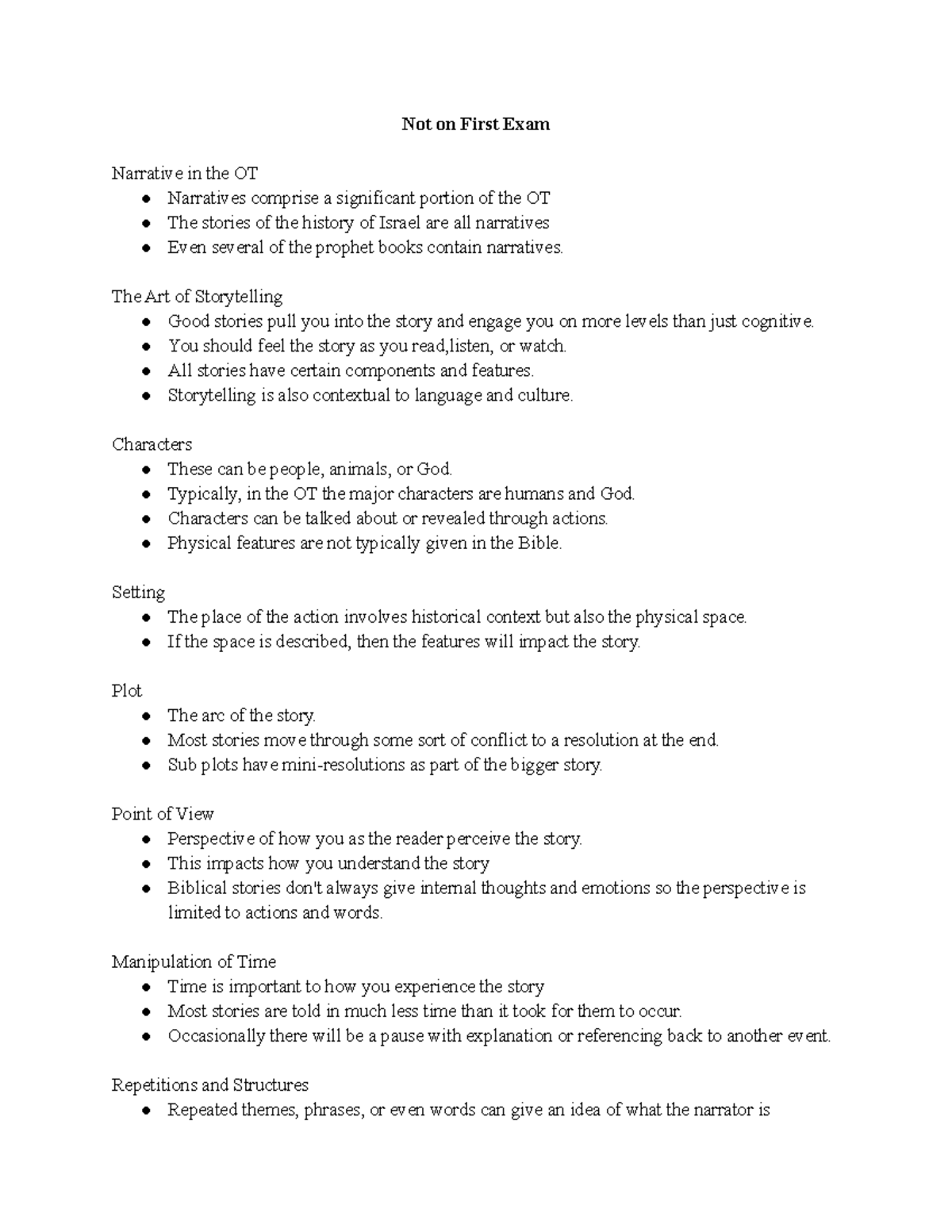 Old Testament Narrative Notes - Not on First Exam Narrative in the OT ...