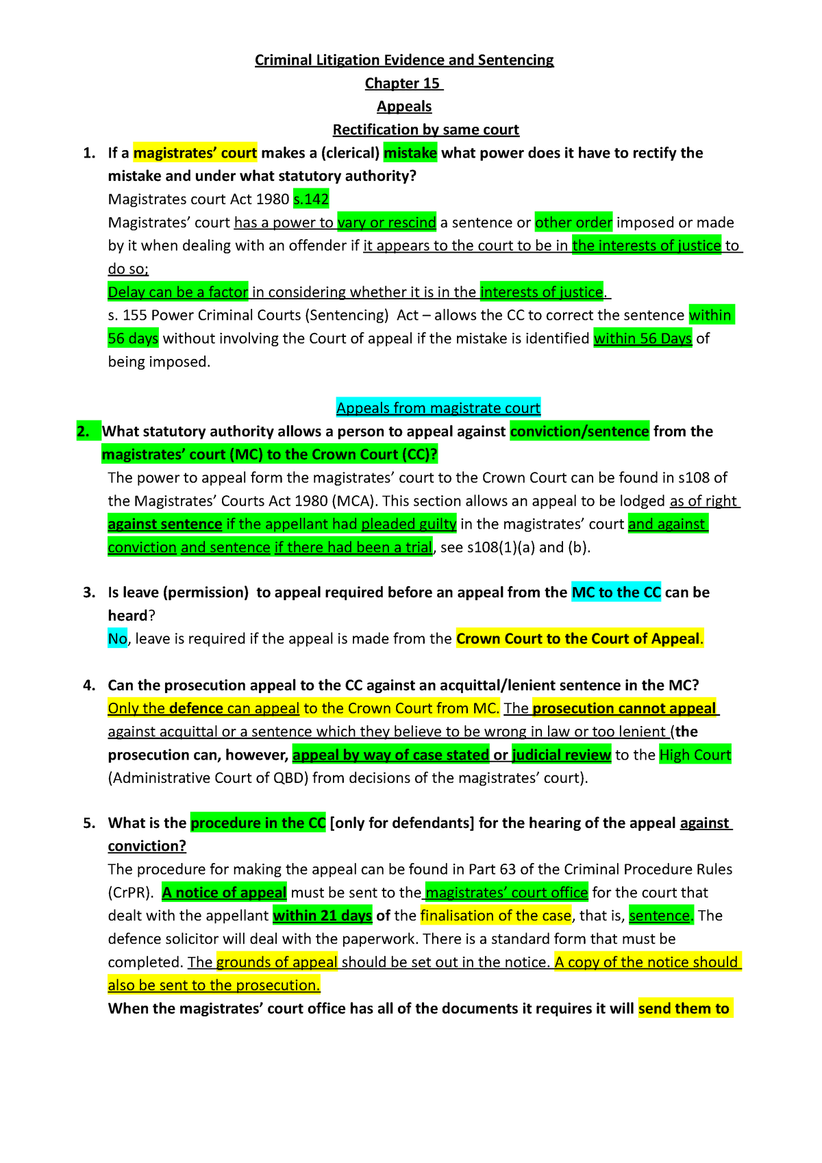 15 Sg 15 Appeals - Short Note To Criminal Litigation - Criminal 