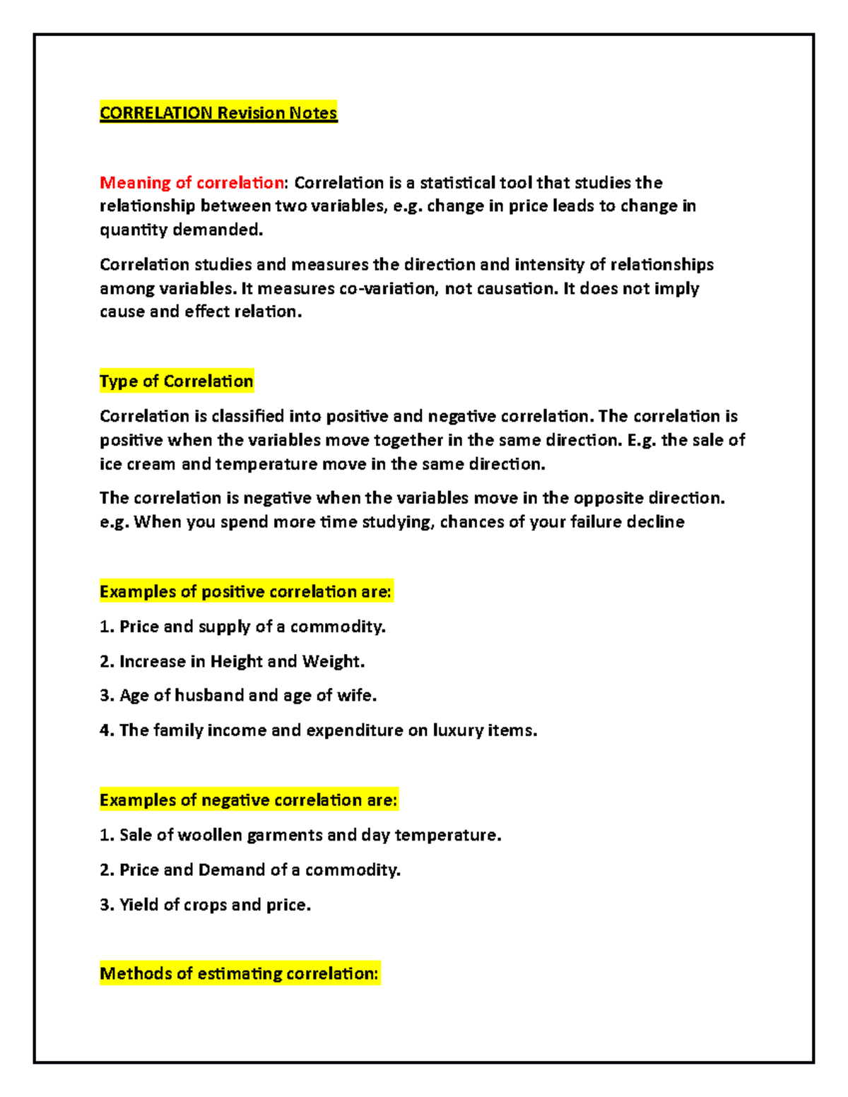 Important Revision Notes of Correlation - ECON 10809195 - MATC - Studocu