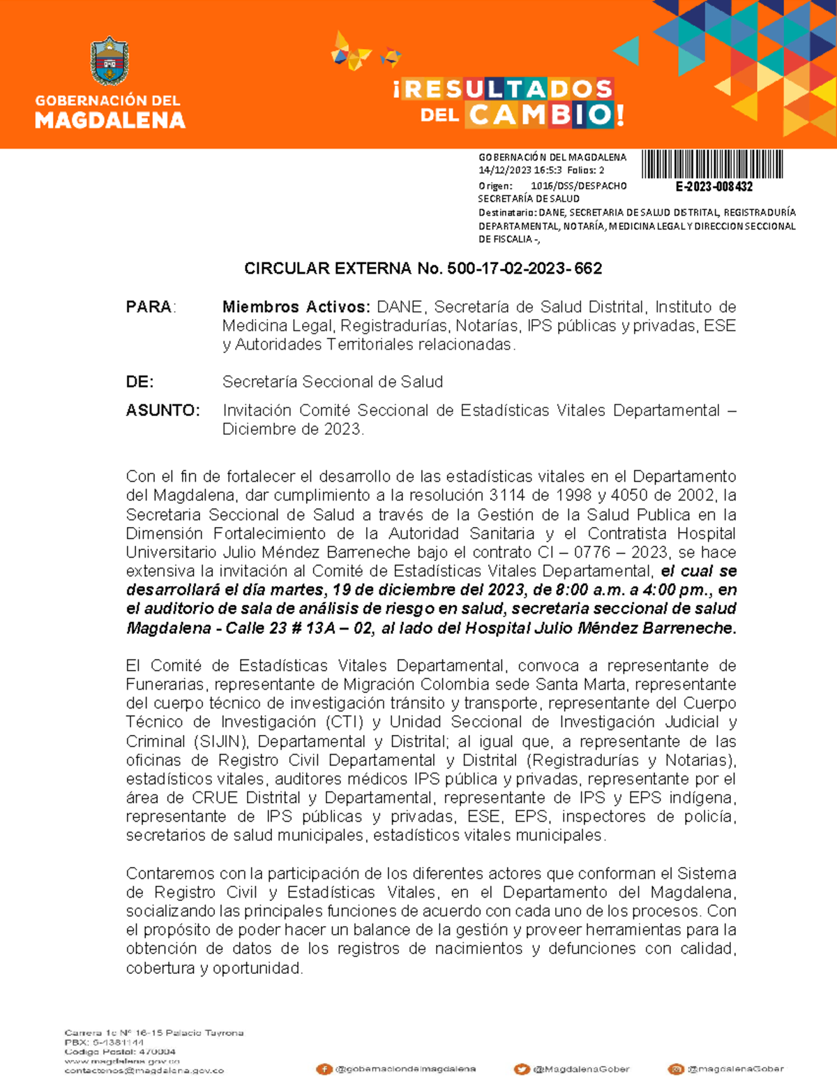 Circular Externa No. 500-17-02-2023- 662 Convocatoria Comité EEVV ...